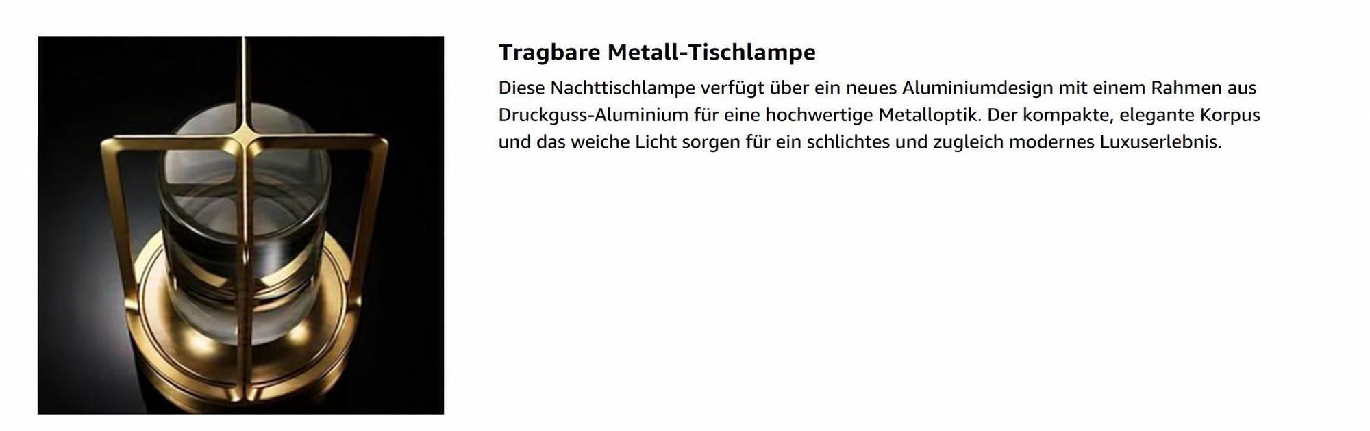 Tragbare Metall-Tischlampe für Innen/Außen, Wiederaufladbare Kabellose LED-Lampe, 3-Farben Stufenlos Dimmbar,Restaurant/Schlafzimmer/Bar/Campinglicht