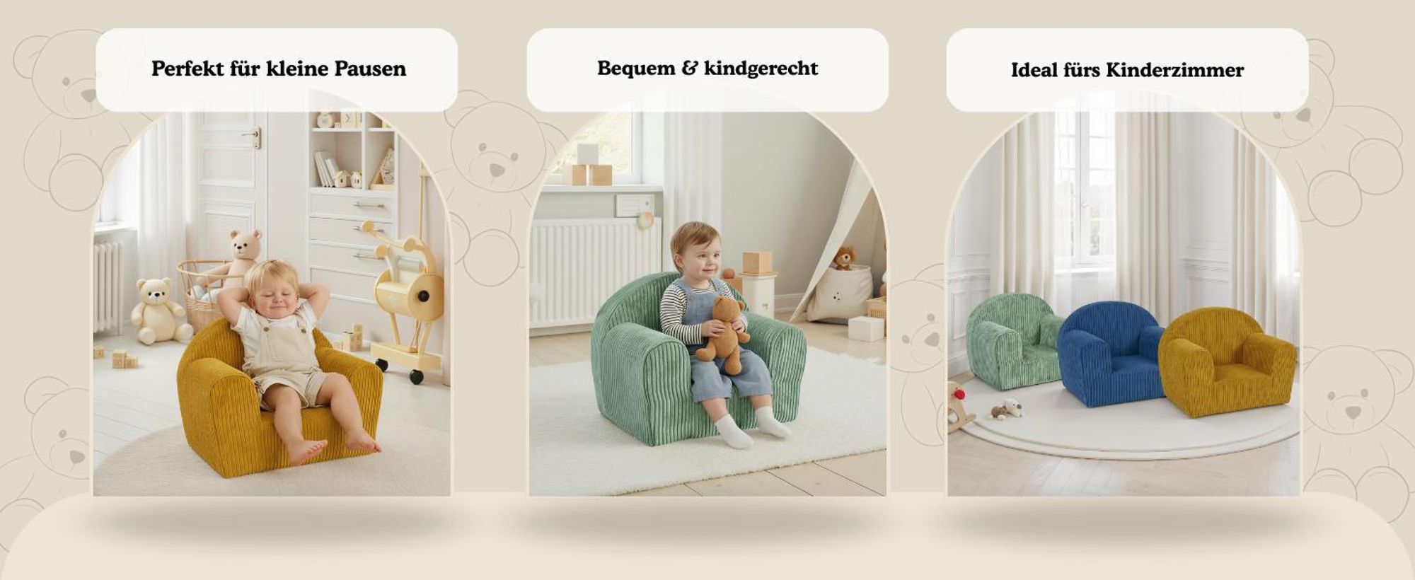 Mini-Kindersessel - Kindersessel aus Cord in Braun abnehmbarer waschbarer Bezug für Kinder - Cordsessel
