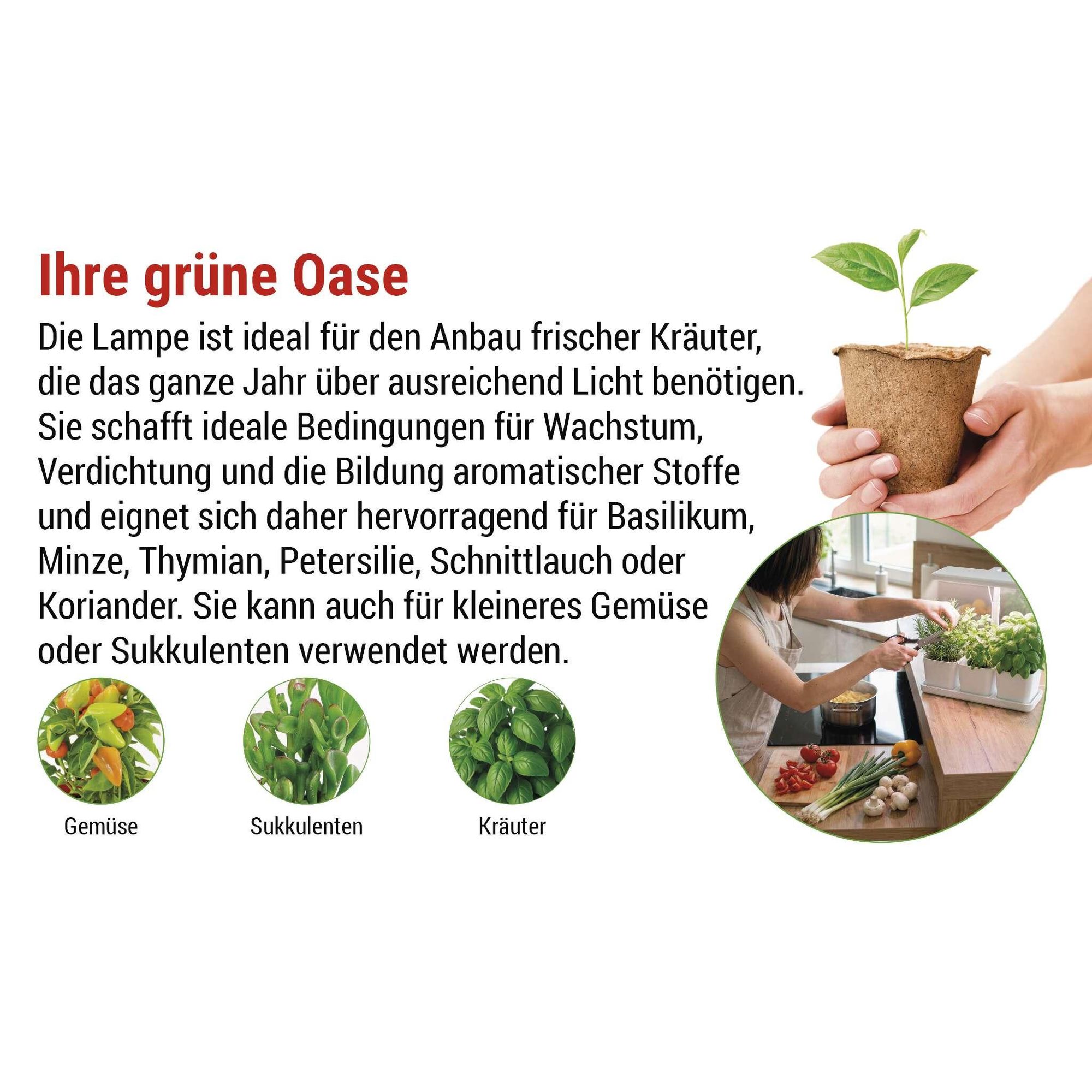 EMOS LED-Grow-Lampe für Kräuter und Zimmerpflanzen, Wachstumslampe mit 3 Blumentöpfen und Timer, höhenverstellbar, 300lm, 1,7 m USB-Kabel, Z7904