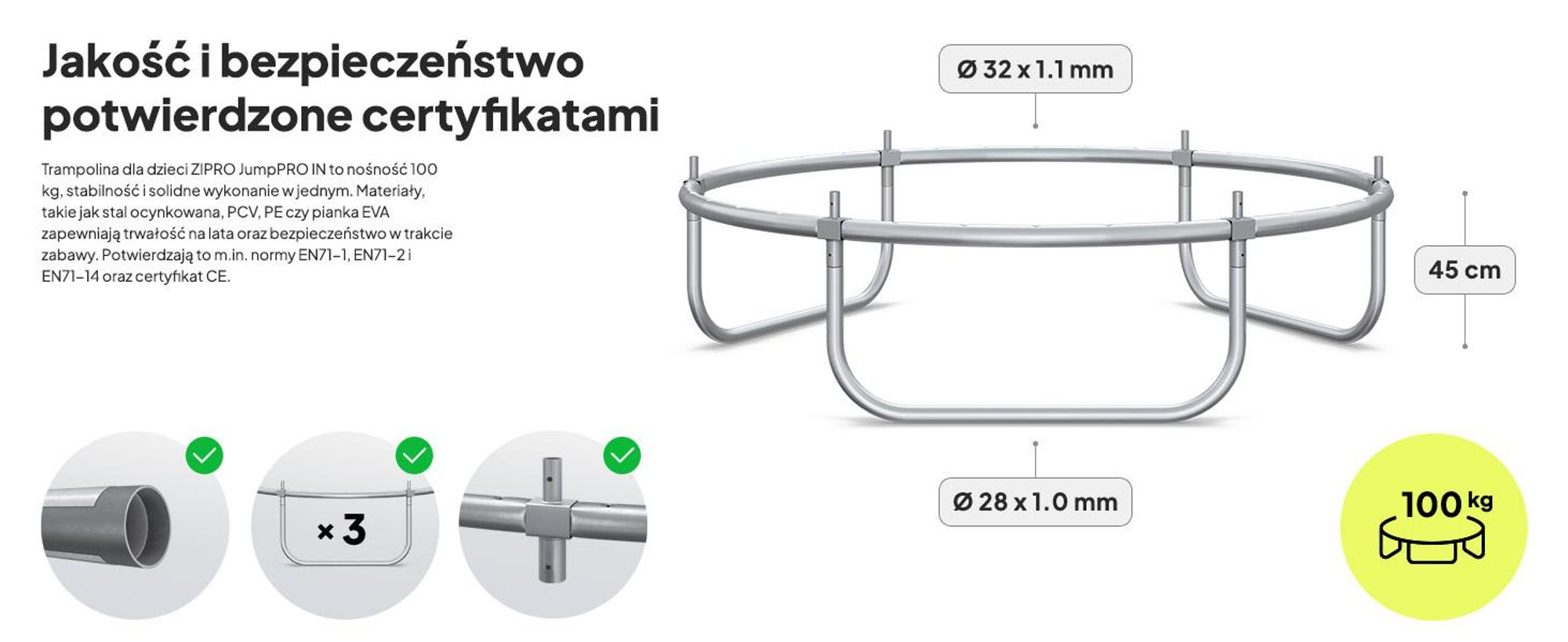 Trampolina ZIPRO Jump Pro IN | 6 stóp (Ø 183 cm) | Trampolina ogrodowa dla dzieci – kompletny zestaw zawierający siatkę wewnętrzną, osłonę krawędzi, do użytku na zewnątrz, kolor zielony