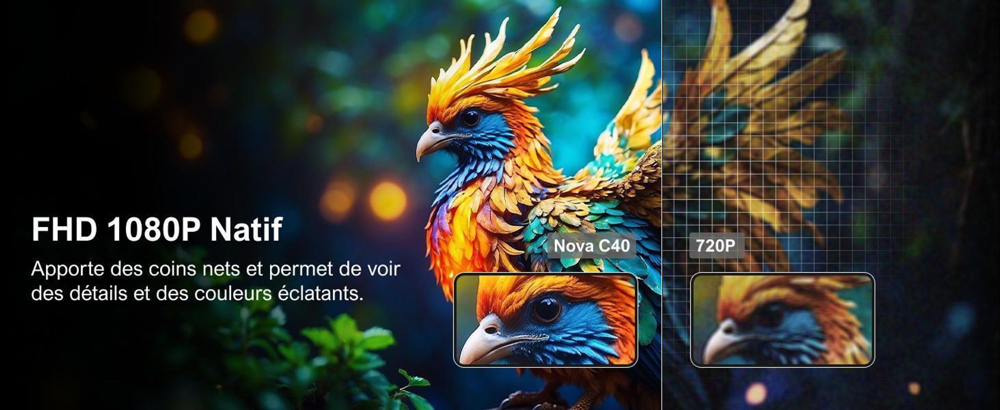 ULTIMEA Nova C40 Beamer avec décodage 4K et Android TV 11.0 Beamer 1000:1, Dolby Audio, 600 ANSI, HDR10&HLG, avec 90° Gimbal stand-free design