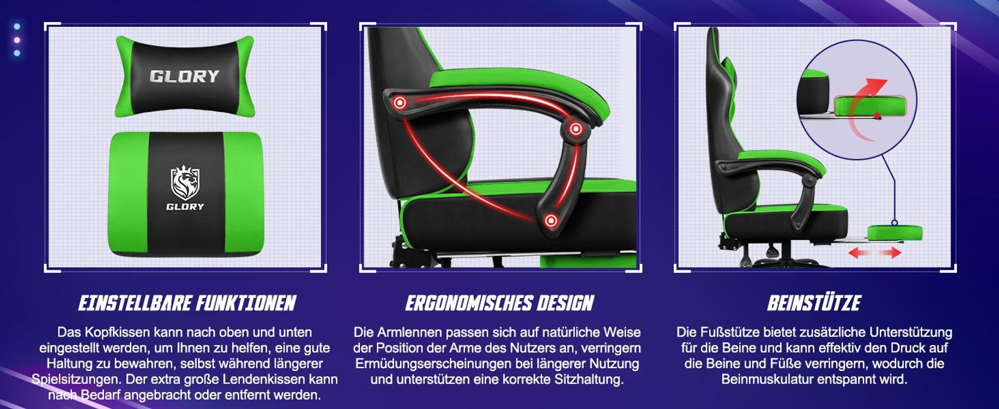 Adormii Gaming Stuhl, Ergonomischer Gaming Sessel, Schreibtischstuhl, Gamingstuhl mit Fußstütze, verstellbare Rückenlehne, Gaming stuhl 150 kg