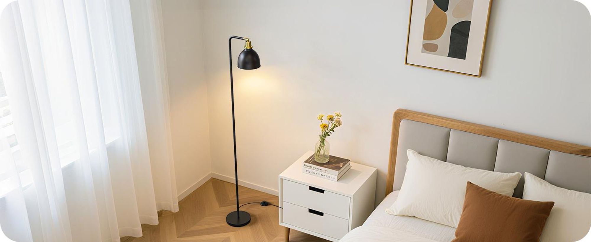 EDISHINE Stehlampe Schwarz, Retro Stehleuchte inkl. LED Leuchtmittel, Verstellbarer Kopf, mit Metall Lampenschirm, Leselampe für Wohnzimmer & Büro