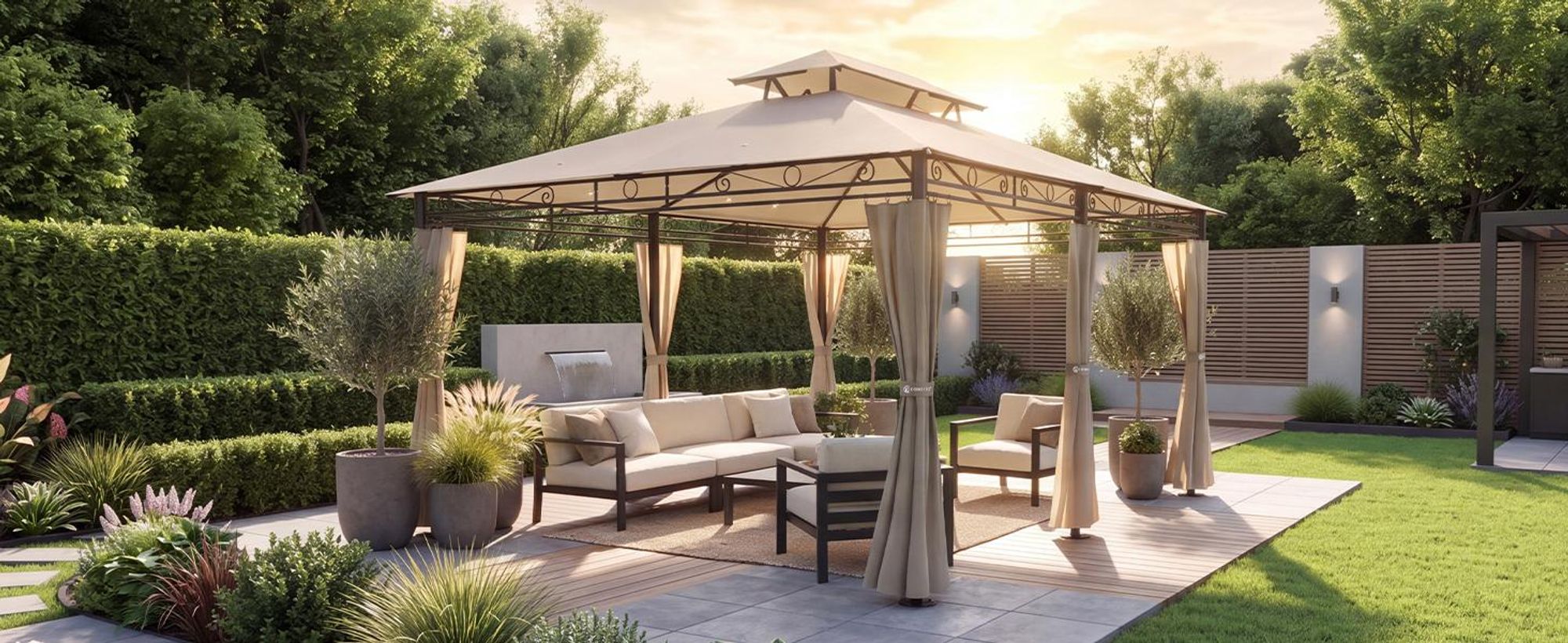 CASARIA Pavillon Topas 3x4 m mit Seitenteilen, Creme