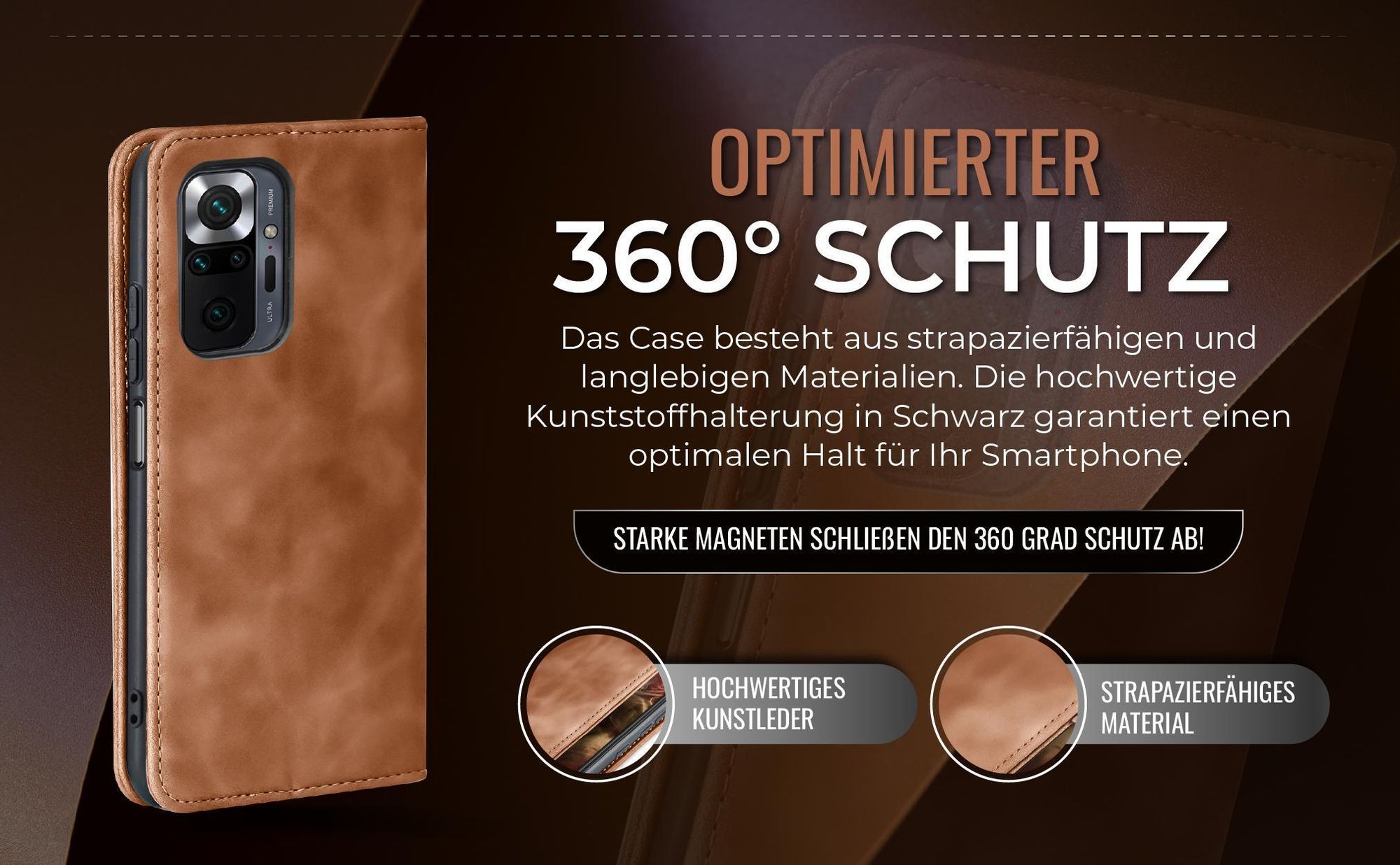 Hellbraune Handyhülle für Xiaomi Redmi Note 10 Pro mit 360 Grad Schutz