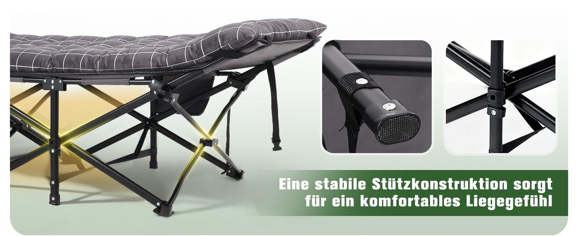 Sekey Tragbares Feldbett mit Matratze, Feldbett Klappbett Tragfähigkeit 200KG Campingbett für Indoor, Outdoor, Camping und Reisen, Blau-Kariert