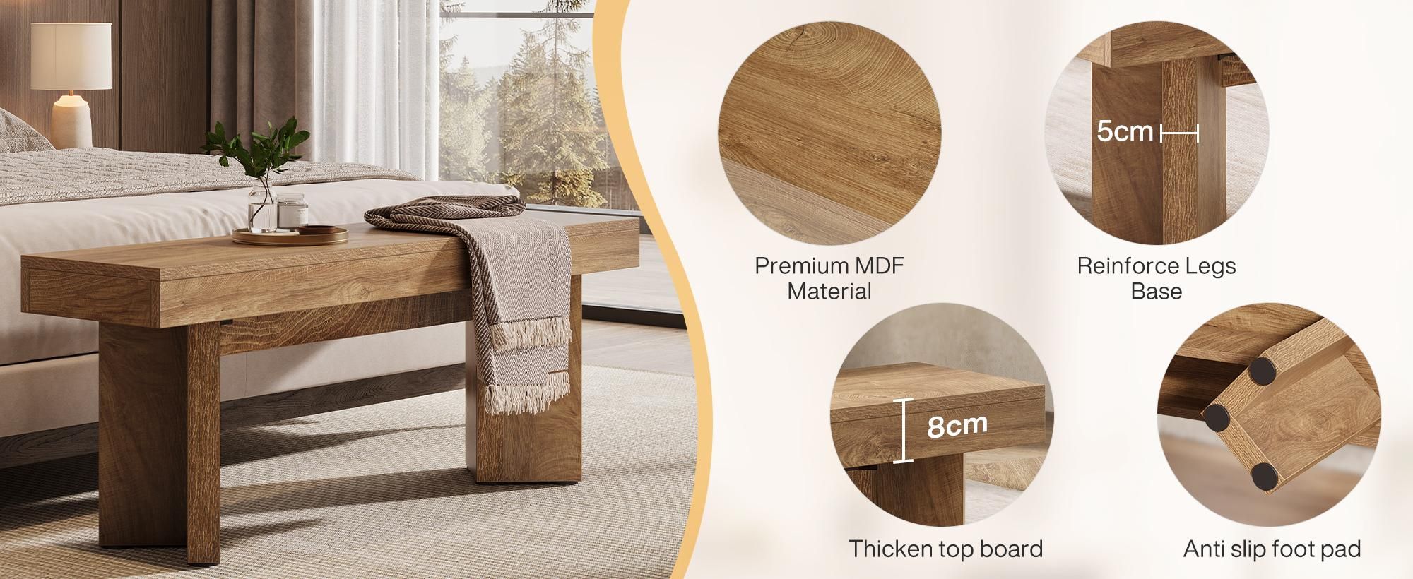 120 cm lange Holz-Eingangsbank, Landhaus-Sitzbänke für den Innenbereich am Fußende des Bettes, lange Tischbank als Sitzgelegenheit, Schuhbank