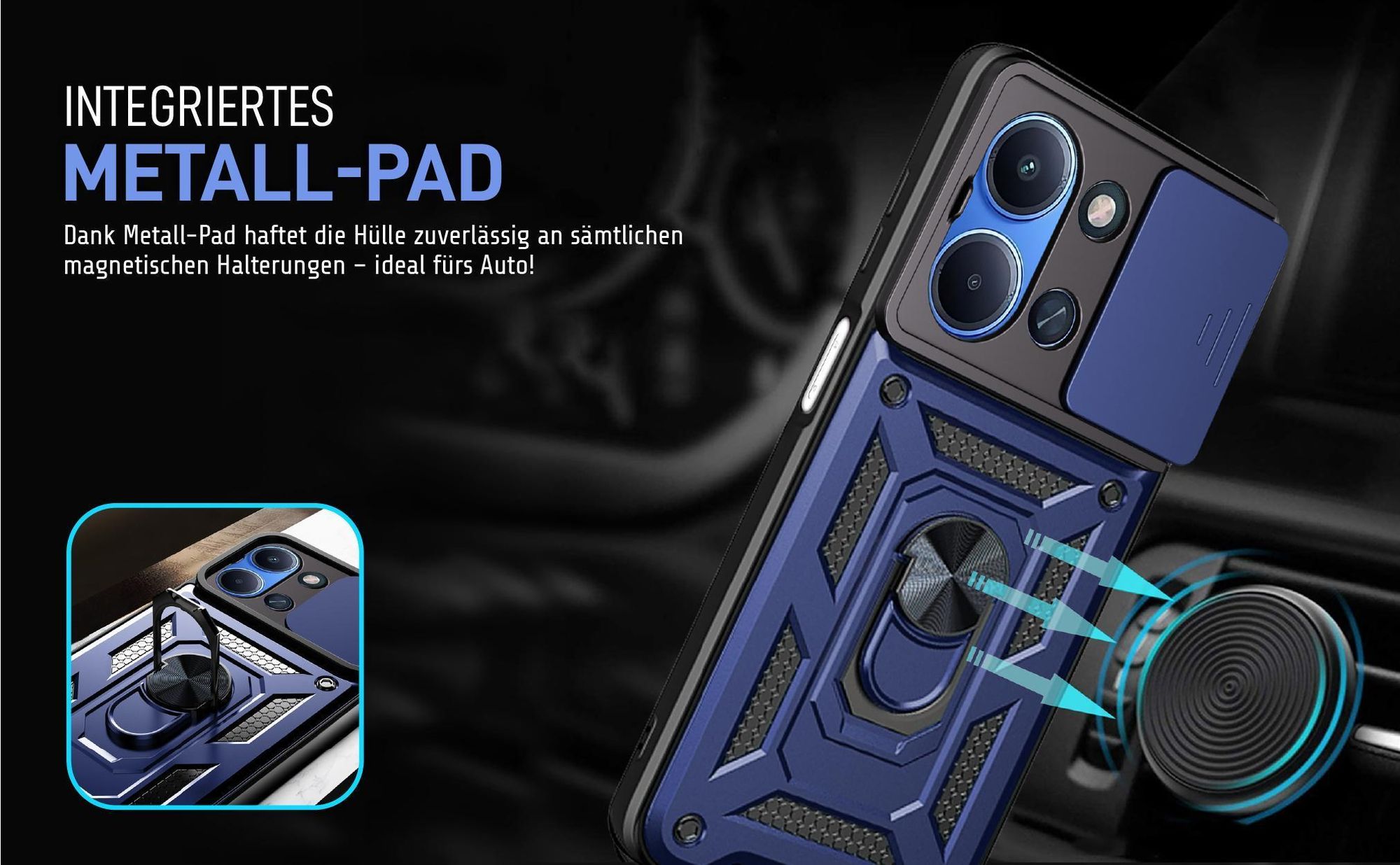 Bumper für Xiaomi Redmi 15C in Blau mit Metallplatte