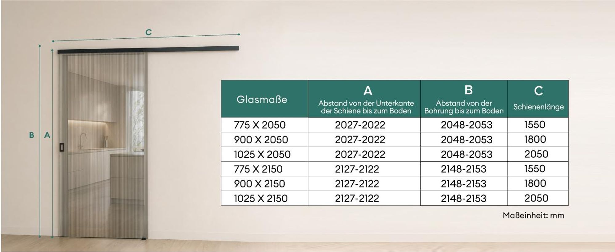 Mai & Mai Glasschiebetür komplettset softclose Zimmertür Matt Schwarz, BxH: 90x205cm 8mm ESG-Sicherheitsglas, Schiebetür Glas gebürstet Muranino-001