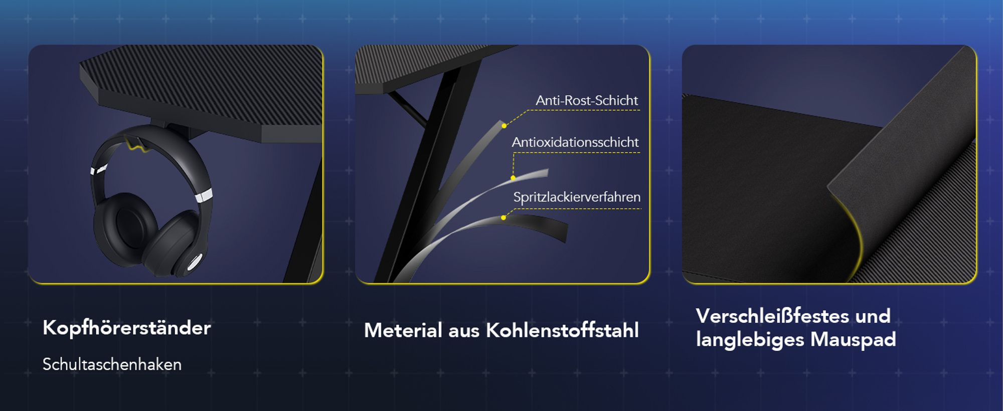 GTPLAYER 120 x 60cm Gaming Tisch, Gaming Schreibtisch mit Mauspad, Steckdose Gamer Tisch Computertisch mit Kopfhörerhaken Schwarz