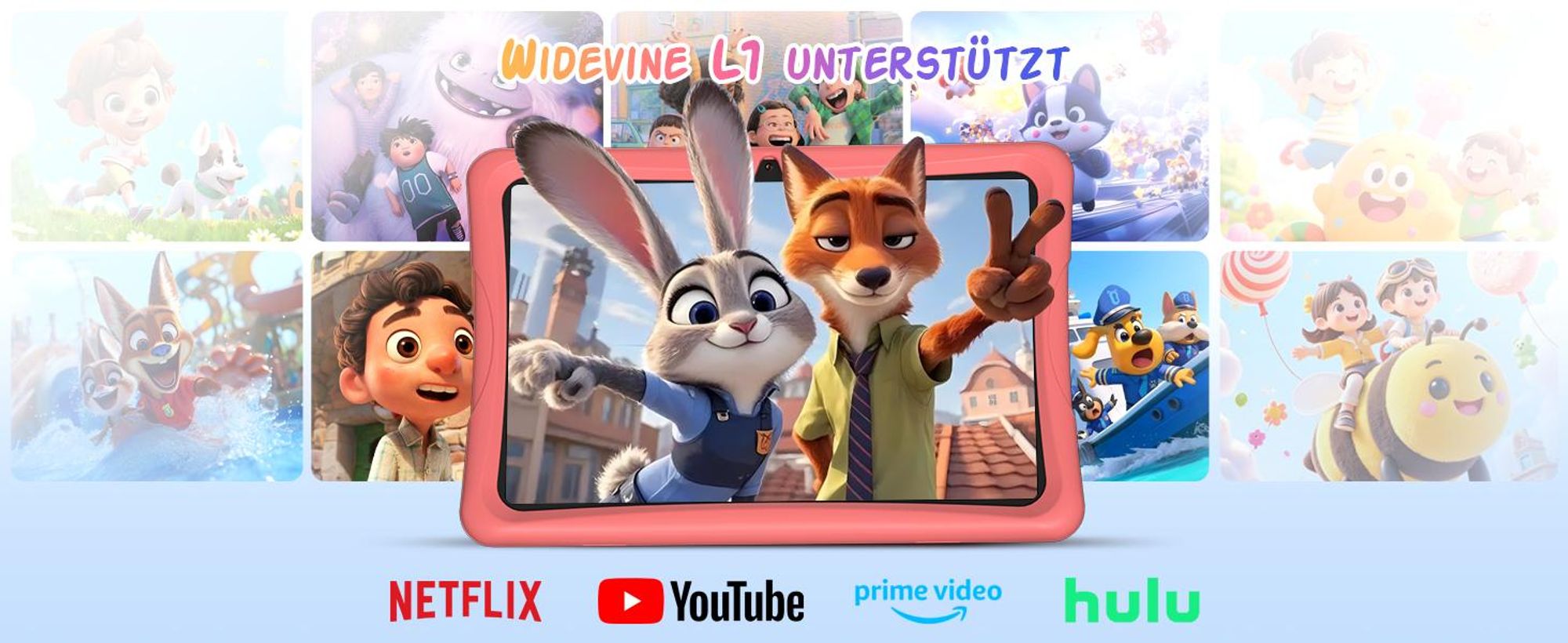 Tabwee K10 Kids 10.1" Blau Tablet, Google Kids Space, 4GB RAM+64GB ROM, Android 15 WiFi Tablet für Kind mit Kindgerechte Hülle und Stift, 5000mAh