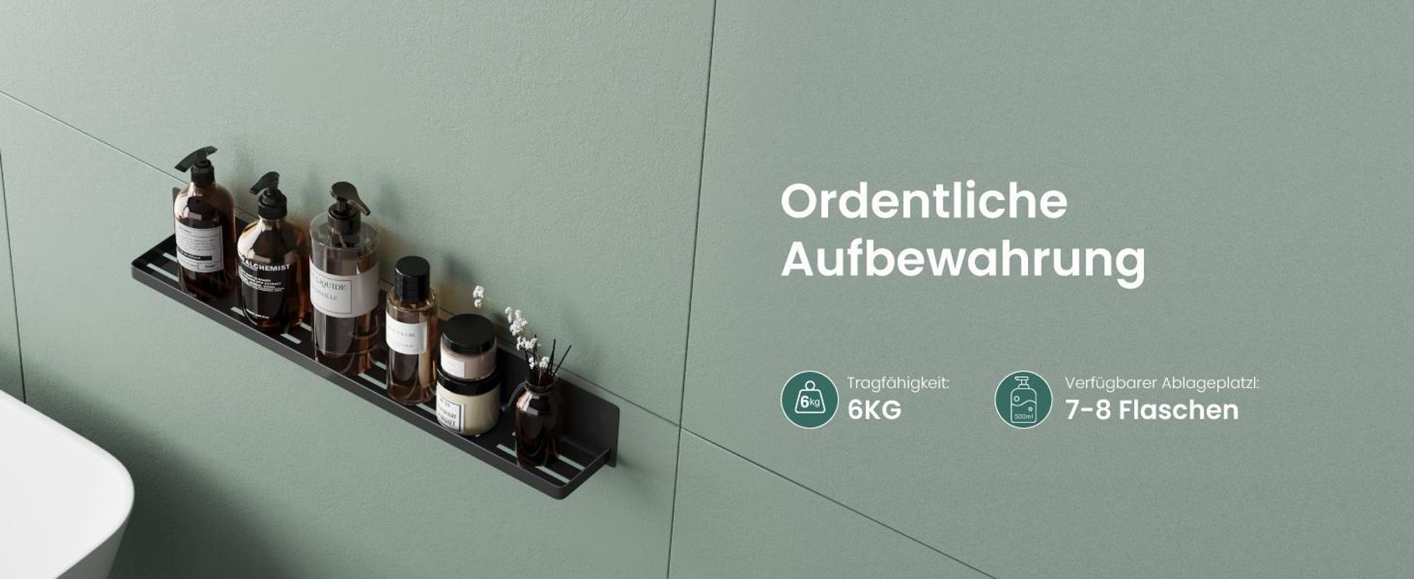 Mai & Mai Duschablage ohne Bohren, Duschregal magnetisch, selbstklebende Badezimmerablage zur Wandmontage 60cm Schwarz Reglo-01