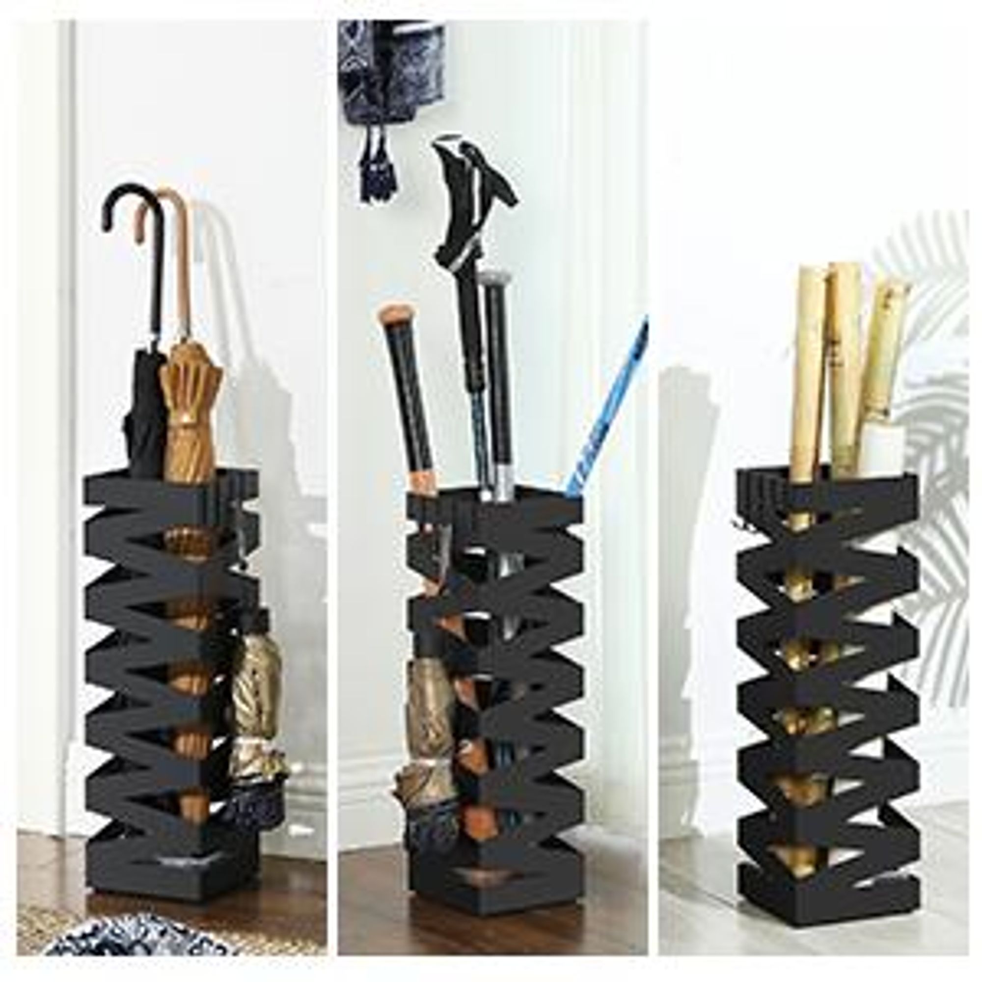SONGMICS Ø 15,5 x49cm Schirmständer 2 Haken Metall Regenschirm Wasserauffangschale schwarz werdern verschenkt rechteckig LUC16B