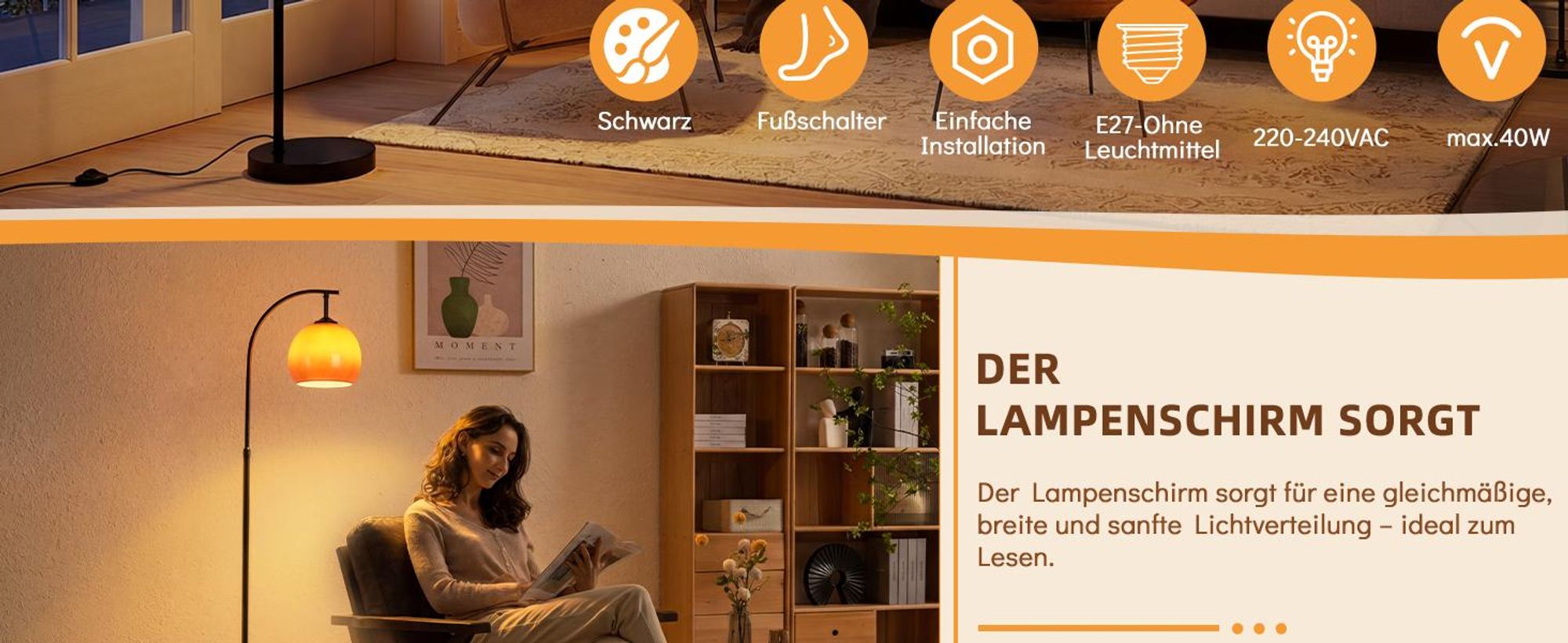 ZMH Boog vloerlamp engelstijl E27 met voetschakelaar 140‑160cm ijzer glas lampenkap draaibare arm voor woonkamer studeerkamer slaapkamer kantoorruimte