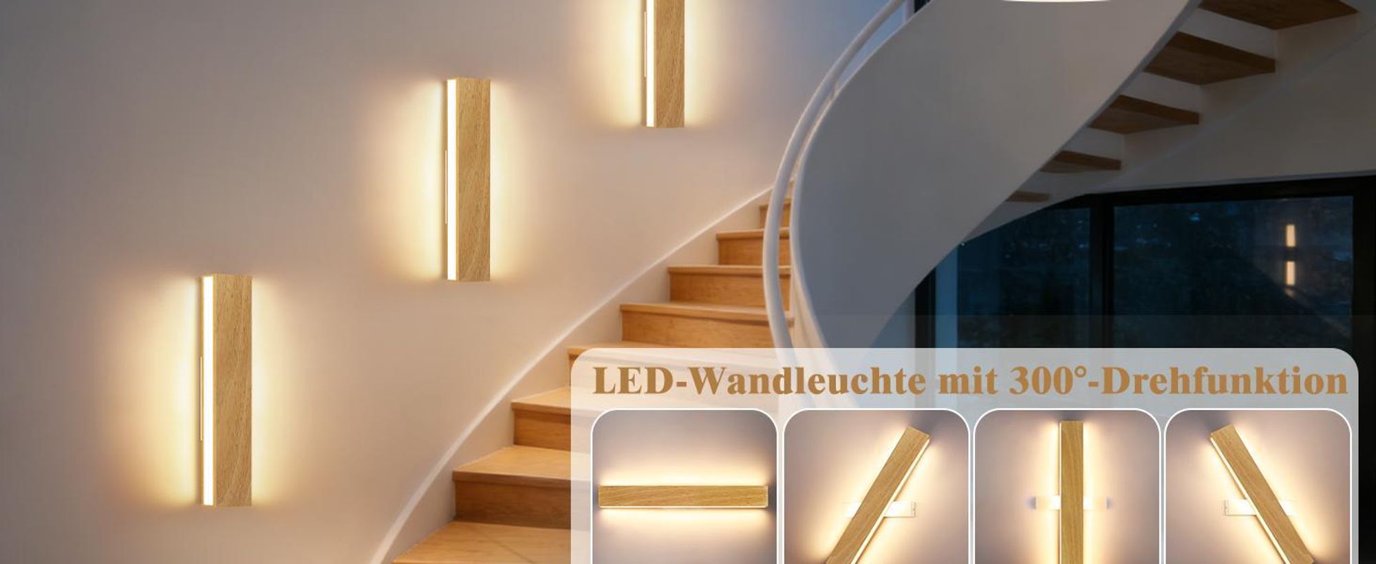 ZMH LED Wandleuchte innen 10W Wandlampe 32CM Holz Flurlampe Up Down Treppenhauslampe Indirekt 3000K Warmweiß drehbar Wandbeleuchtung für Wohnzimmer