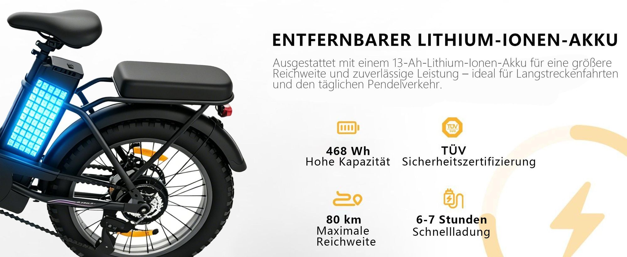 Runetic Ebike, Foldable e-bikes, 250W Motor, 36V 13Ah herausnehmbarer Akku, bis zu 80 km Reichweite, 25 km/h, 20" x 3,0" Breitreifen, Grün