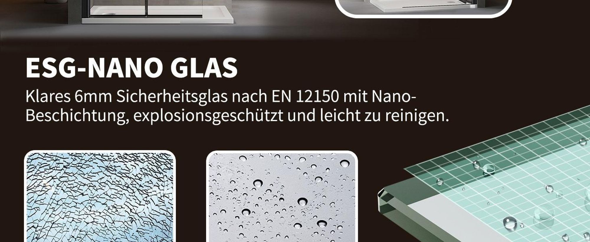 Duschabtrennung Walk in Falttür Dusche 120 x 195cm Faltbar & Drehbar Duschwand 6mm ESG NANO Glas Duschtrennwand Schwarz Glaswand