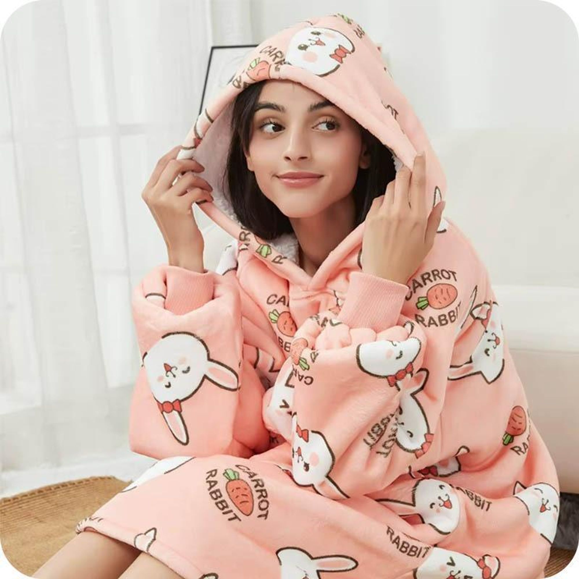 Kuschelige Hoodie Decke mit Ärmeln Häschen – Vielseitiger Deckenpullover für Damen und Herren, Einheitsgröße – Perfekt für Wintertage