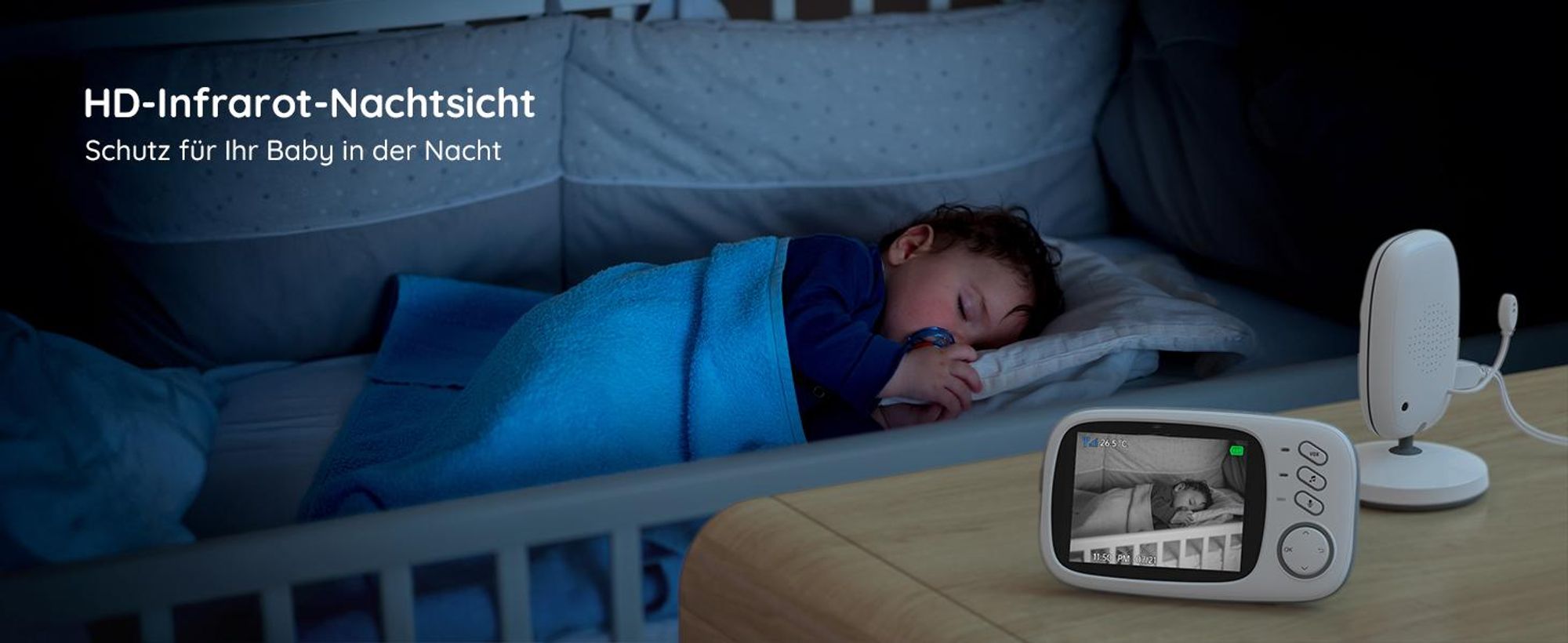 3,2 Zoll Babyphone mit 2 Kameras Babyfon mit Kamera Video Baby Monitor, Kamera und Audio Babyphone mit VOX Funktion Gegensprechfunktion Nachtsicht