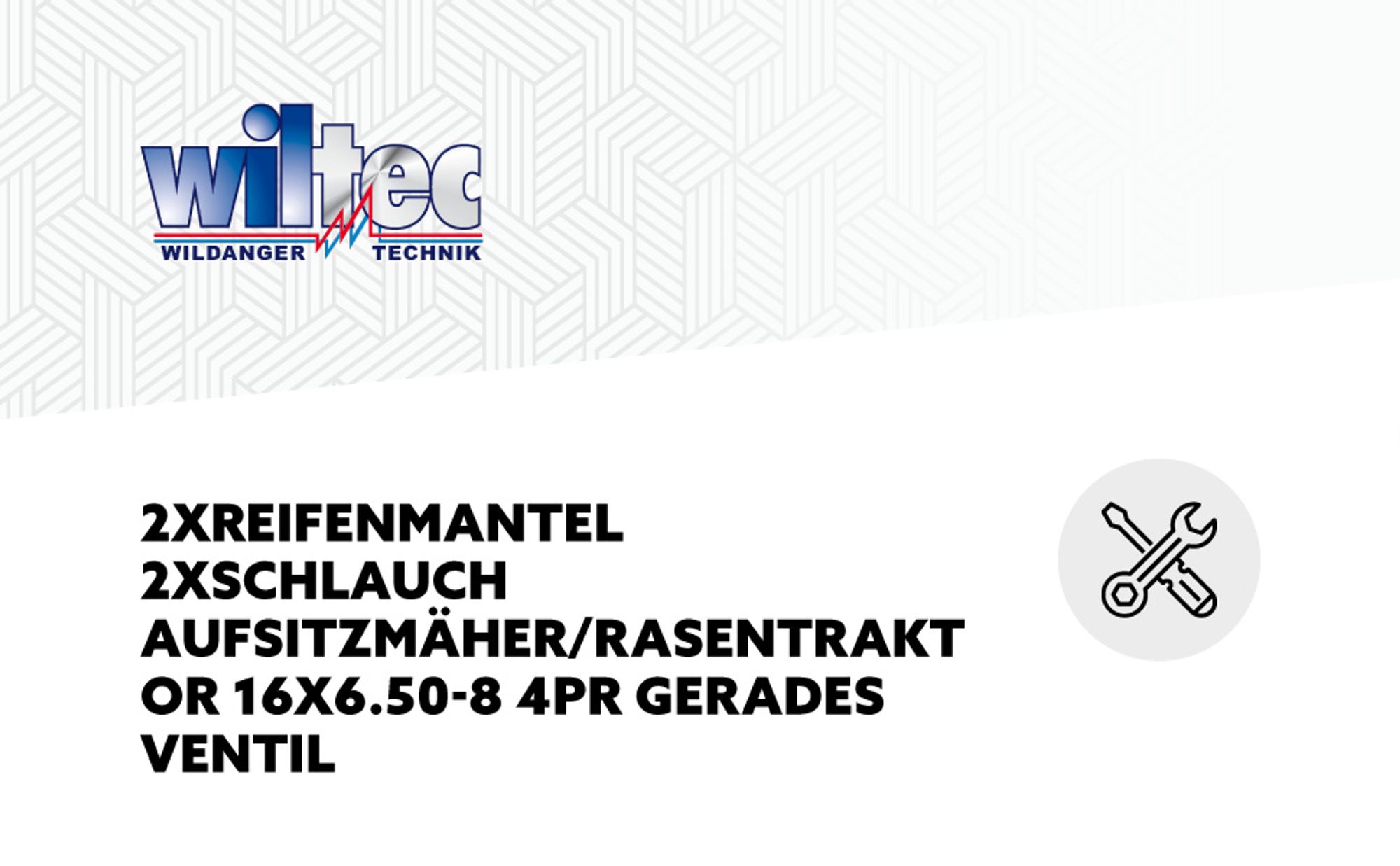 Wiltec 2x Reifenmantel 2x Schlauch Aufsitzmäher/Rasentraktor 16x6.50-8 4PR Gerades Ventil