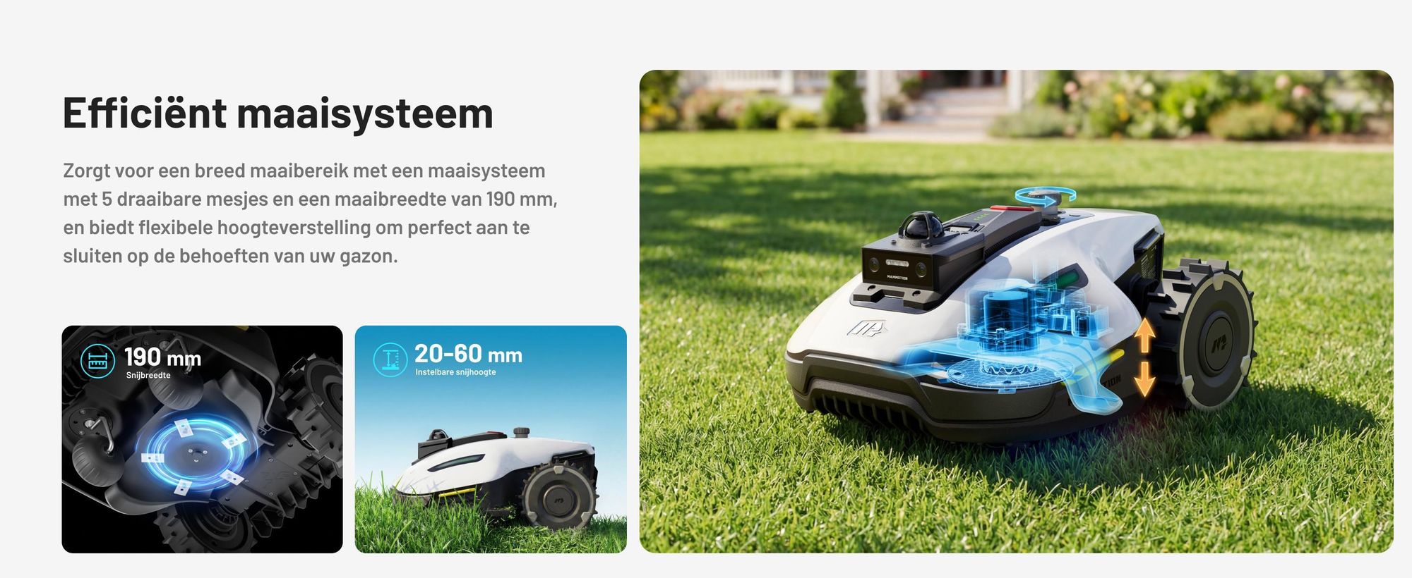 Robotmaaier Mammotion YUKA Mini 2 1000 met garage en wasstandaard, zonder kabel, voor 1000 m², met DropMow-technologie, auto-kaartgeneratie, app