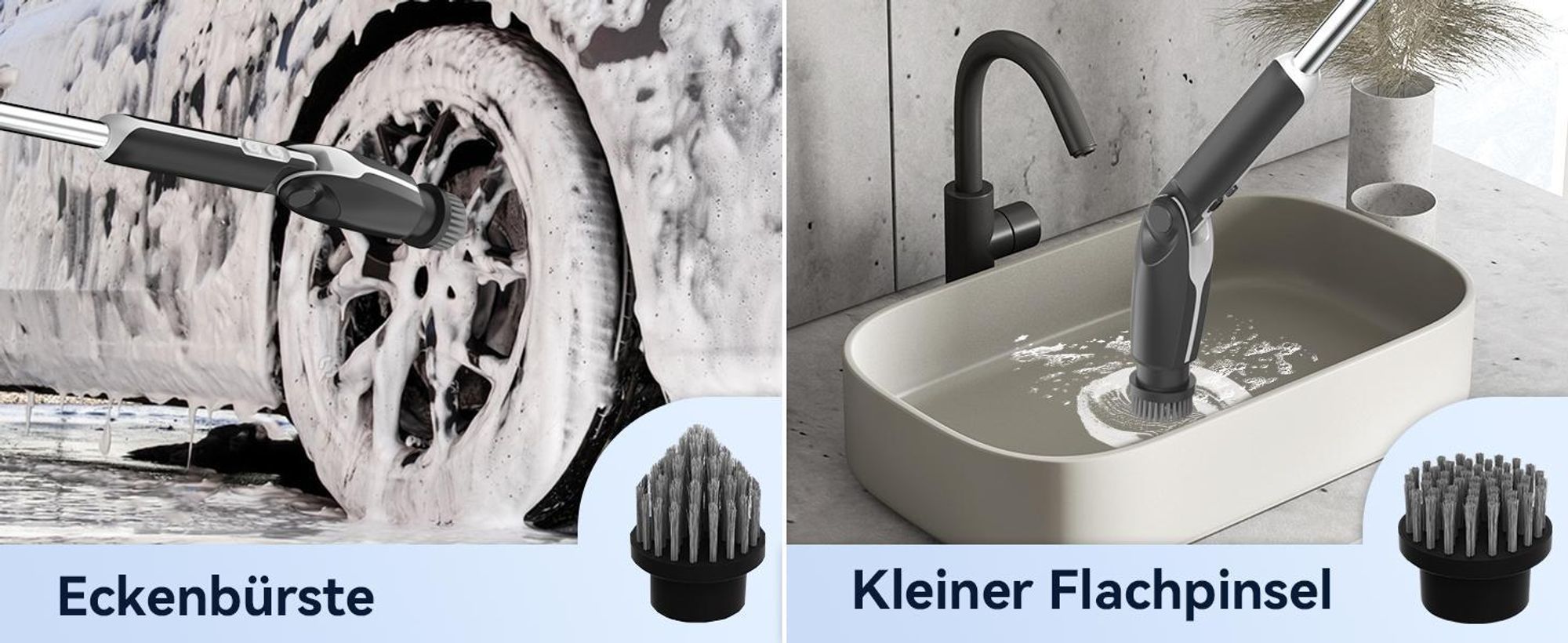 Elektrische Reinigungsbürste mit Fernbedienung, 4 Einstellbare Winkel, 150 Min Laufzeit, mit 8 Bürstenköpfe & Teleskopstiel, Kabellos reinigungsbürste