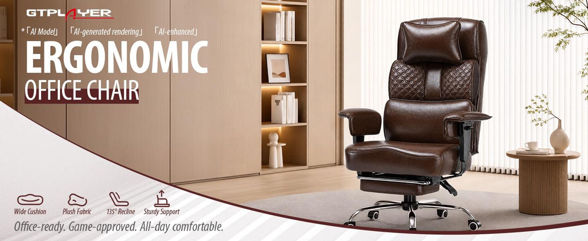 Krzesło gamingowe GTPLAYER, ergonomiczne krzesło biurowe z regulowaną podkładką pod głowę, dużą podporą dla kręgosłupa lędźwiowego, szerokością siedziska 54 cm, możliwością regulacji nachylenia od 90° do 150°, maksymalne obciążenie 180 kg