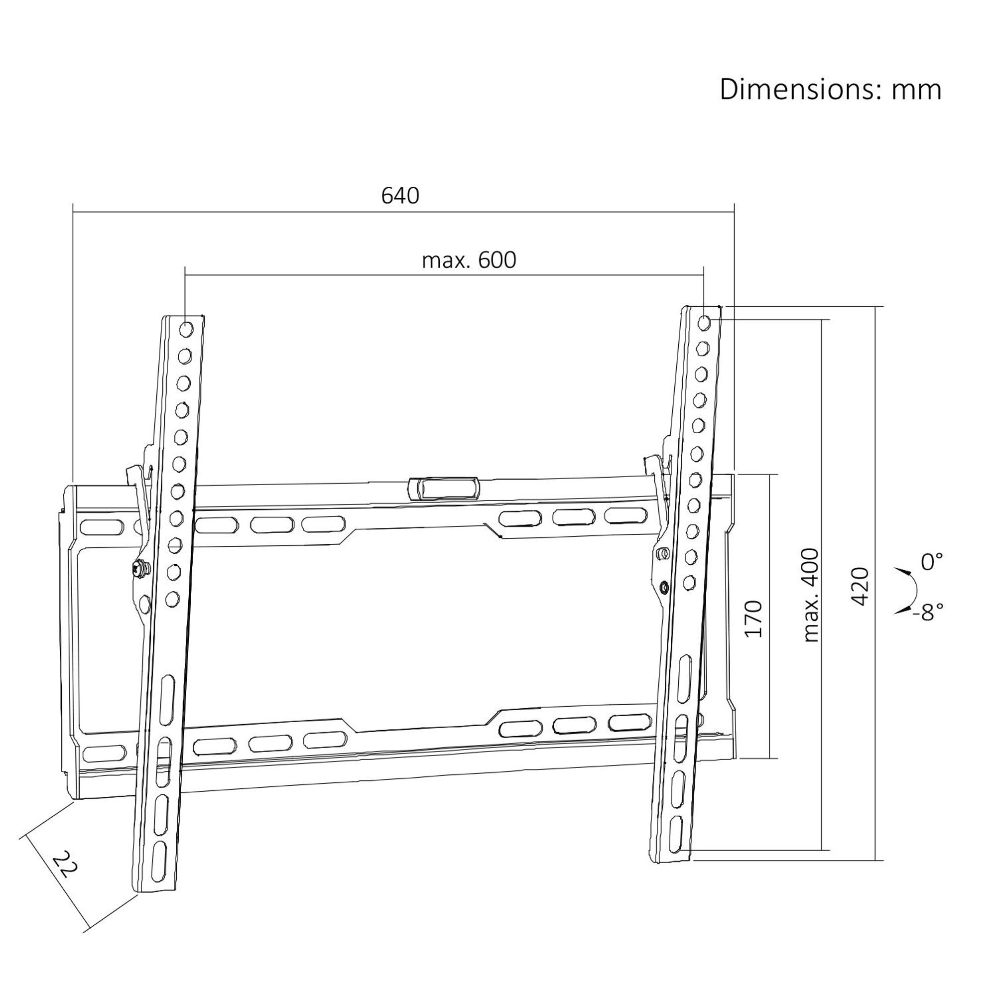 Maclean TV-Halterung/Aufhängung max. VESA 600x400 37–86" bis zu 45 kg schwarz Neigungsverstellung 0°–8° MC-188