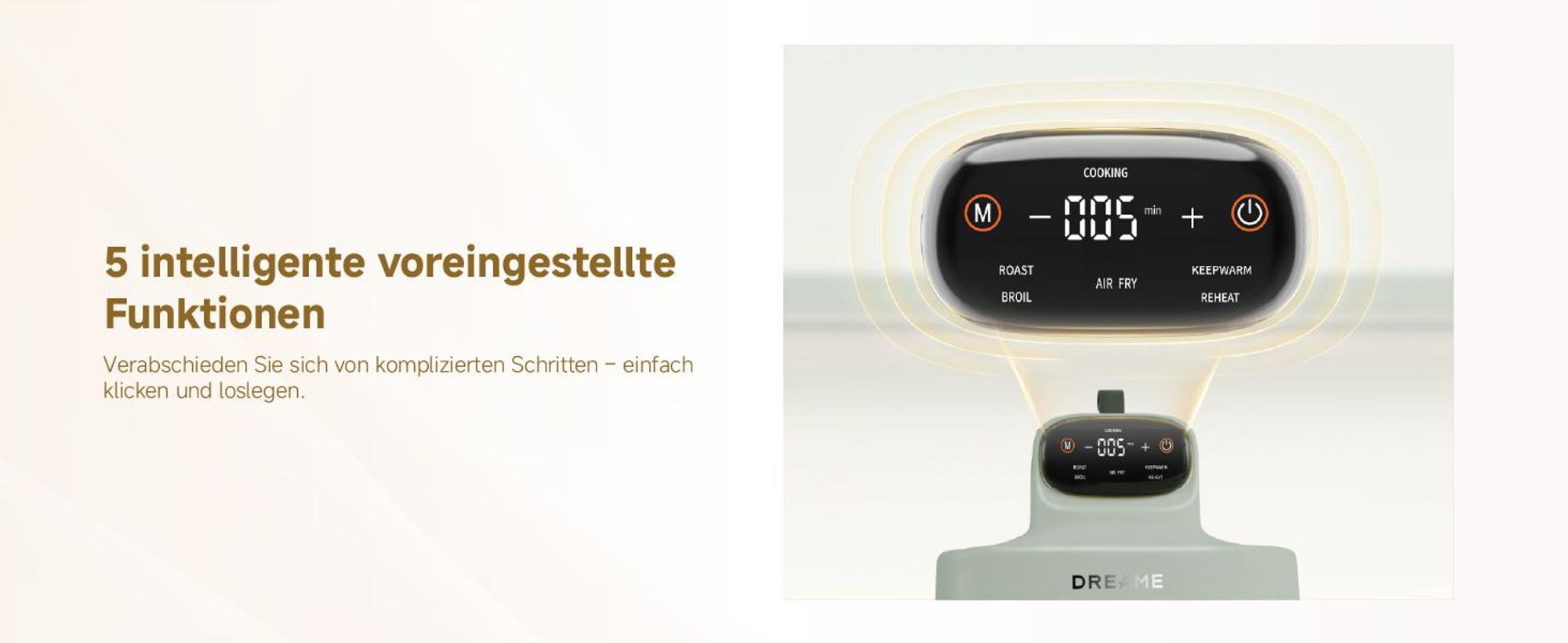 Dreame Tasti AirFryer 5-in-1 Heißluftfritteuse,6mm starkes,tragbares Borosilikatglas,3D-Heißluftzirkulation,spülmaschinenfest,360°Sicht,2.5l+4.5l,Grün
