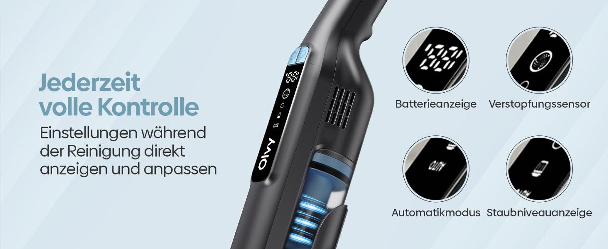 Olvy Handstaubsauger Akku - LCD Display - Dual-Filter & Li-Ion I Inkl. Ladestation - 22000PA Handstaubsauger Auto Staubsauger stark Akkusauger kabel
