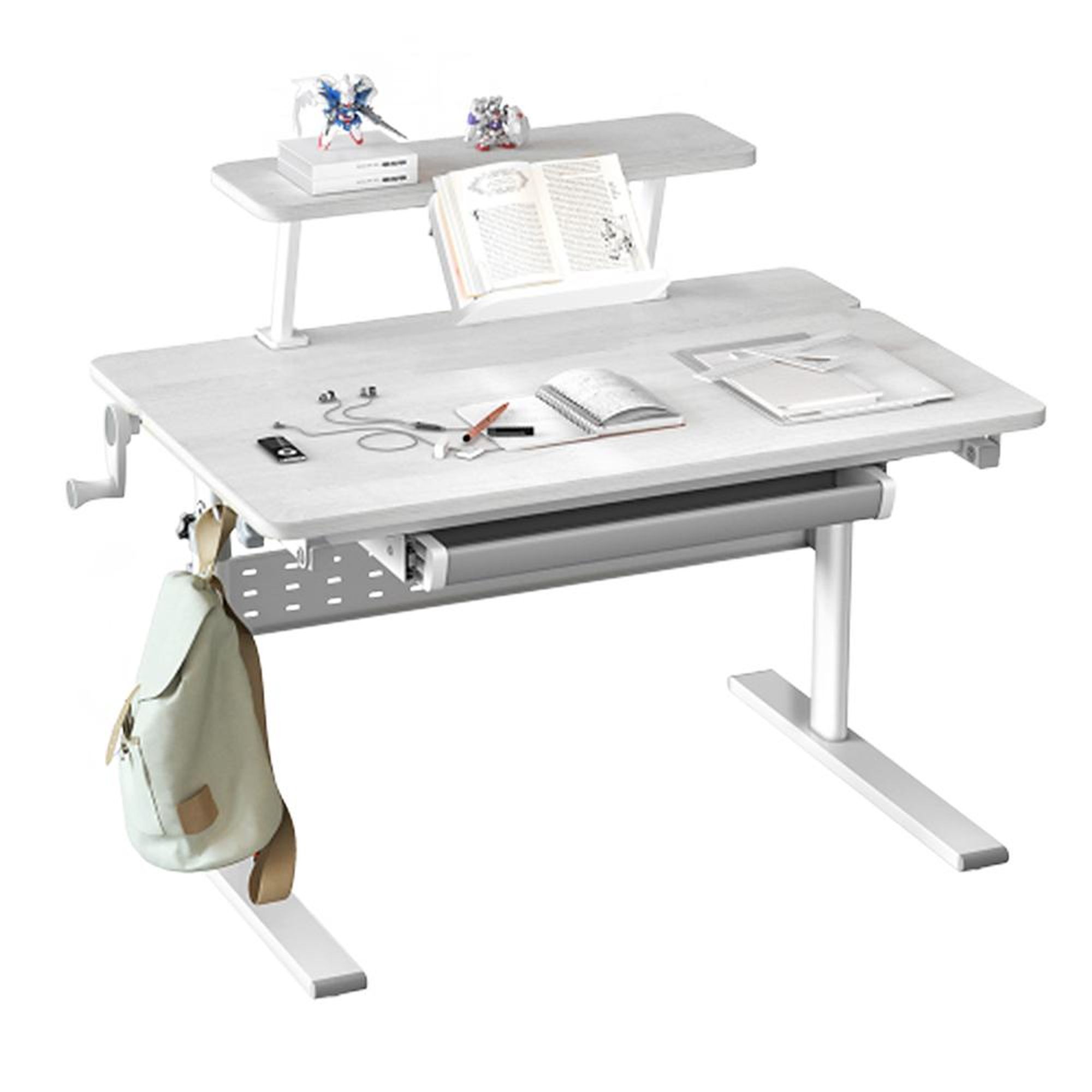 Ergo Office ER-483 Ergonomischer Kinderschreibtisch mit Höhenverstellung und Neigungsverstellung bis zu 40 Grad, Zusätzliche Ablage mit Buchhalterung, Kinder-Schultisch bis 40kg Schublade Taschenhaken