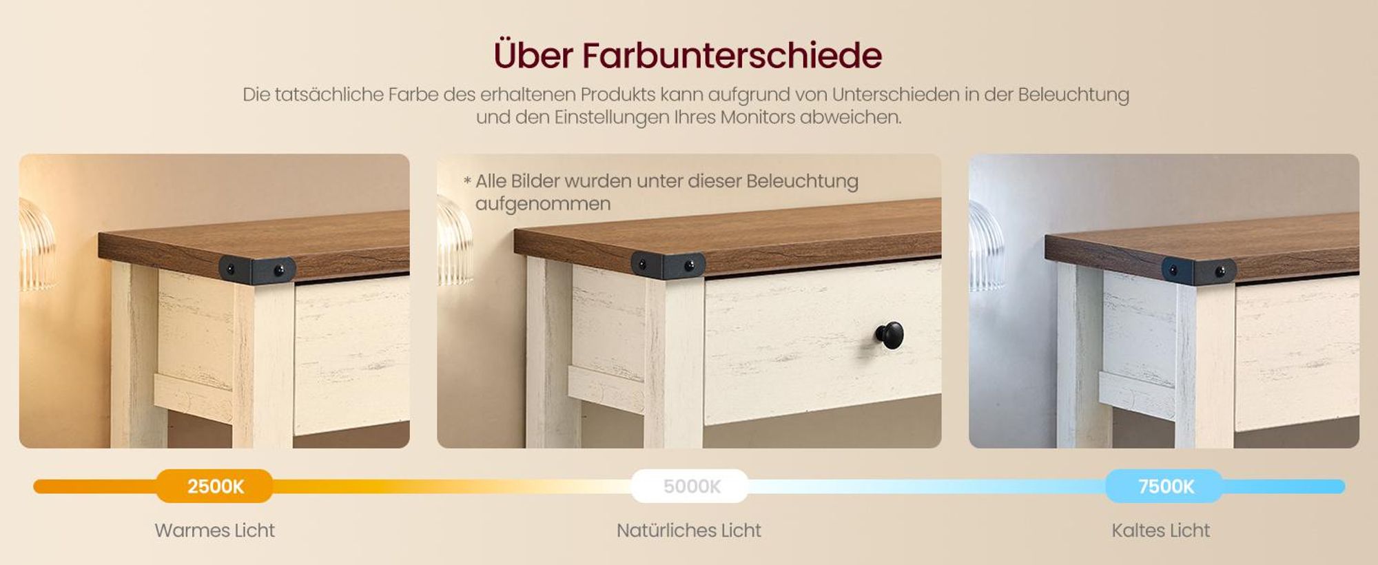 VASAGLE Konsolentisch, Beistelltisch, mit Ablage, schmaler Konsolentisch, mit 2 Schubladen, für Wohnzimmer, Landhausstil, Weiß-Braun