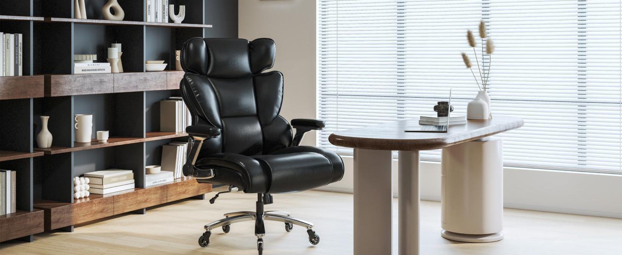 FLEXISPOT OS4 Ergonomischer XXL Bürostuhl bis 300 kg, Chefsessel mit dynamischer Lendenwirbelstütze, 63,5cm breitem Sitz und Gummirollen, Braun