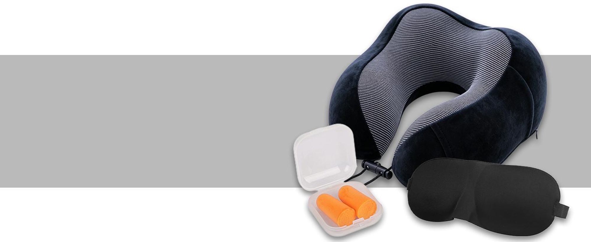 KRUMAD Nackenkissen Reise, Nackenhörnchen Flugzeug, Reisekissen für Flugzeug, Schaumstoff, Polyester, 3-er Set Nackenkissen, Augenmaske und Ohrstöpsel