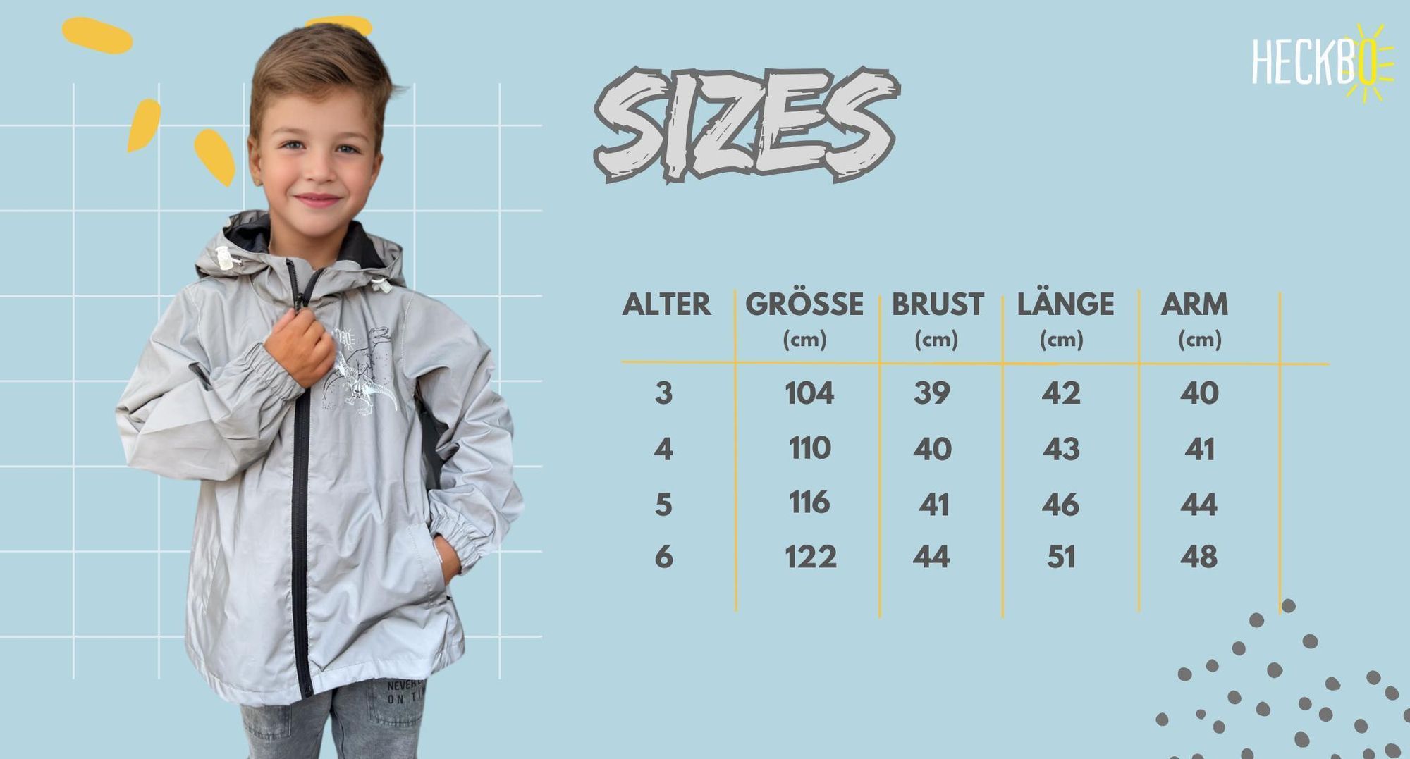 Kinder Reflektor Regenjacke Dinosaurier - 3 Jahre