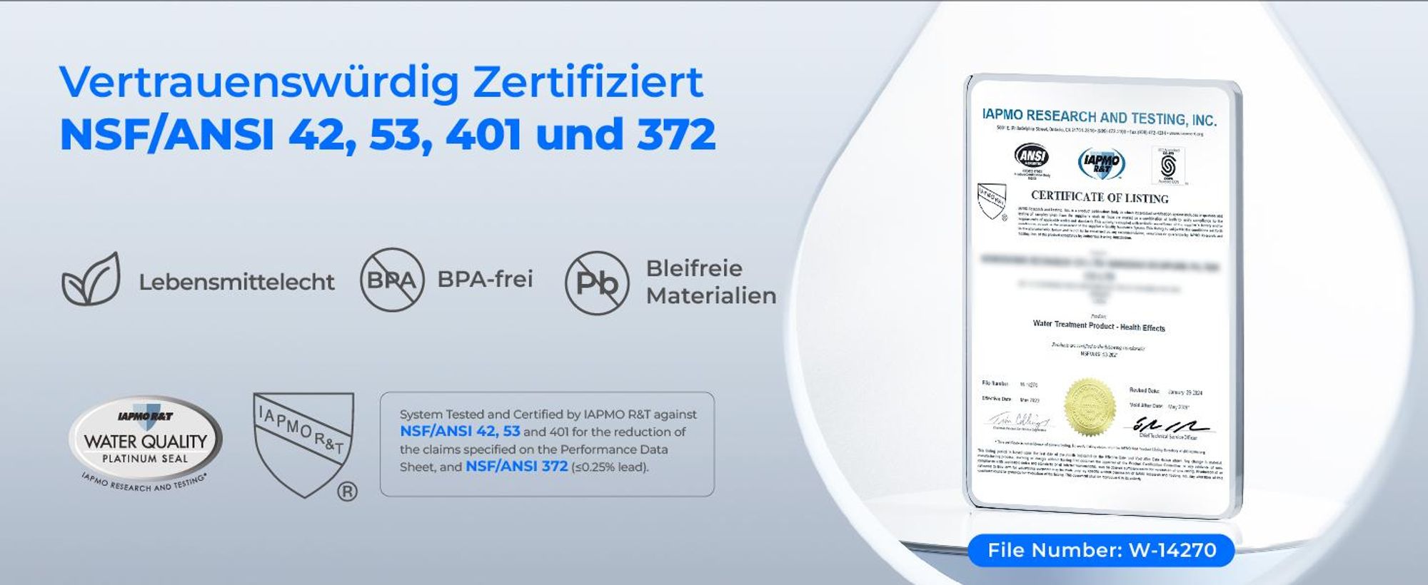 Waterdrop Instant Eletric Wasserfilter Kanne, 3.5L 3 Monate Wasserfilter Outdoor Trinkwasser System, Blau(mit 3 757 Liter Filter)