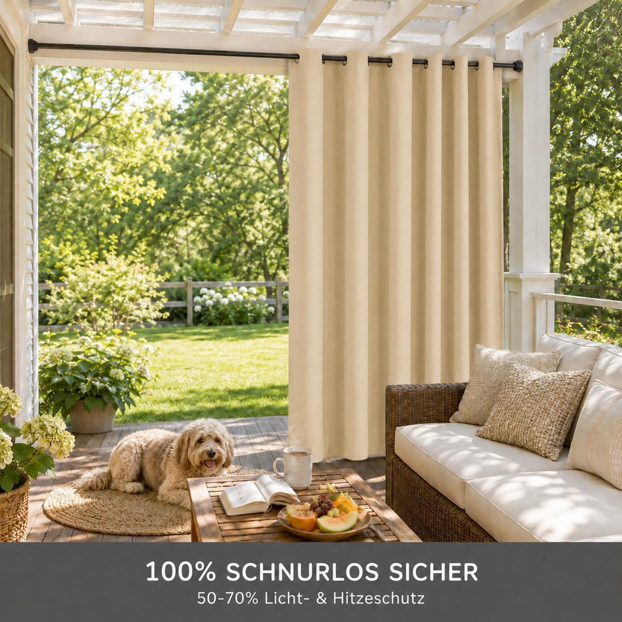 1x Garden Outdoor Vorhang Wetterfest Mit ösen Wasserdicht extra breite Privatsphäre UV-Schutz für Balkon Terrasse Patio Pavillon, 180x274cm, Beige
