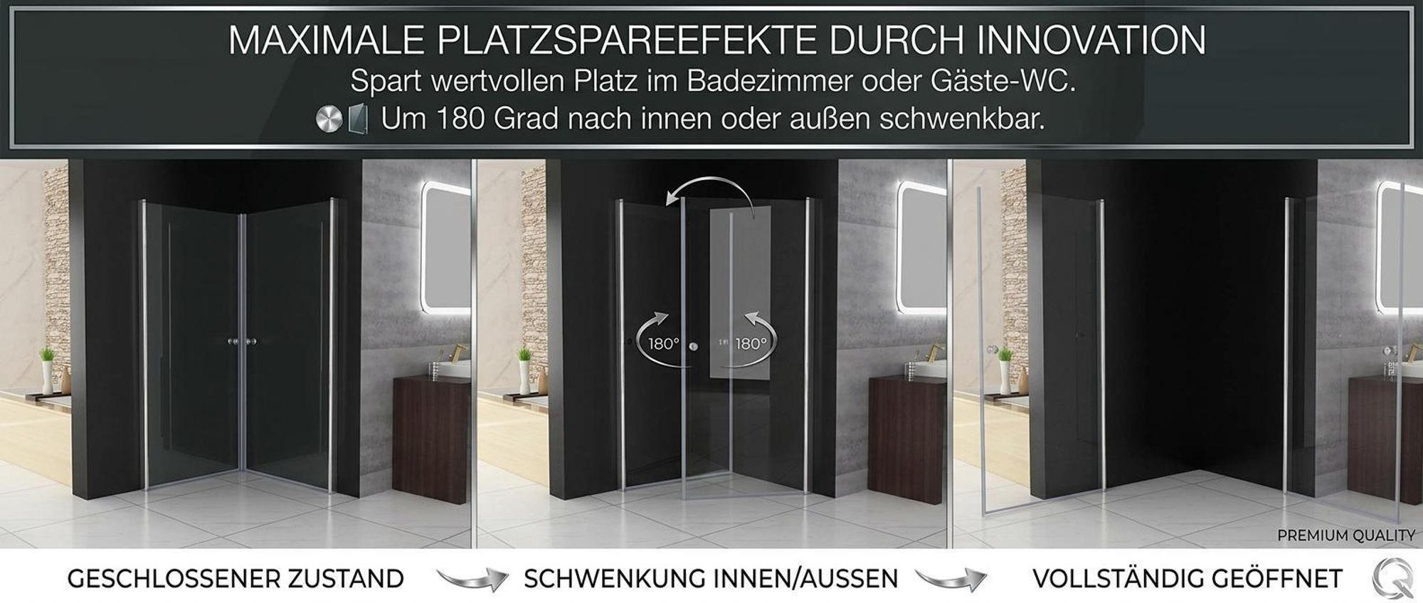 Duschkabine Eckeinstieg 80x80 x185 cm Schwingtür Duschwand mit Doppel Schwingbar Duschtür ESG Glas, Drehfalttür komplett Dusche Duschabtrennung