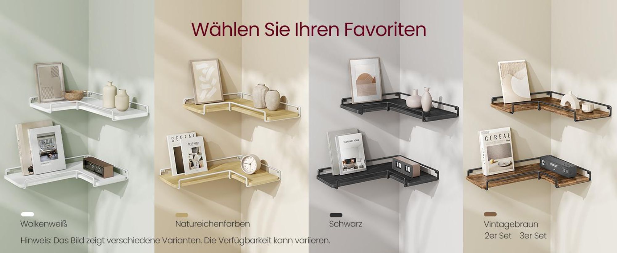 VASAGLE L-förmiges Eckregal, 3er Set, Wandregal, Industrie-Design, für Wohnzimmer, Schlafzimmer, Küche, vintagebraun