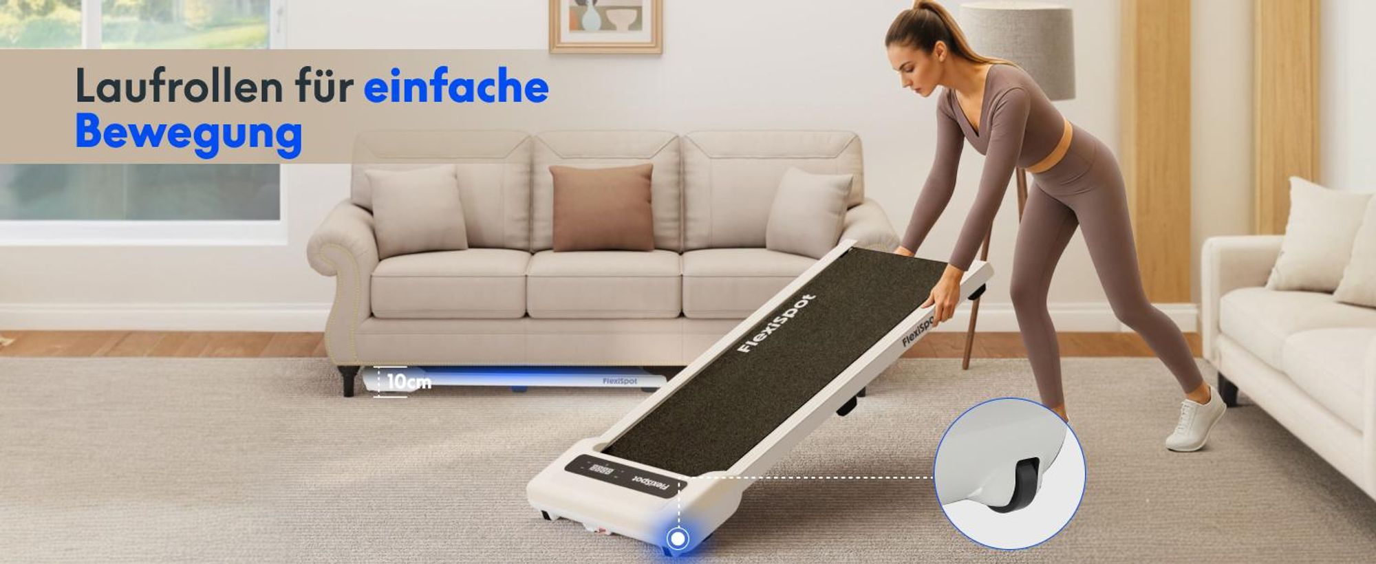 FlexiSpot Laufband, 2 in 1 Walking Pad, bis 120kg belastbar, 1–6km/h, mit Fernbedienung & LED, Fitnesssocken & Schmieröl, für Zuhause & Büro, Weiß