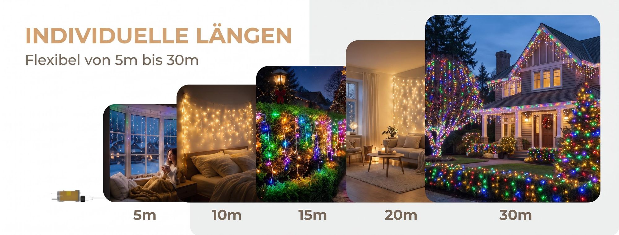 LARS360 Lichtervorhang 30 m, 1200 LEDs, 8 Modi, Memory & Fernbedienung, Warmweiß, Eisregen Weihnachtsbeleuchtung für Fenster, Balkon, Terrasse & Garten