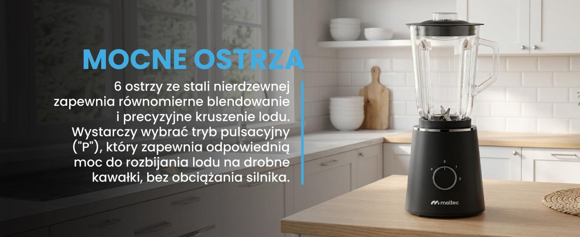 Blender stojący MalTec z dzbankiem o pojemności 1,5 l i butelką na wynos o pojemności 500 ml, moc 1000 W, 6 ostrzy ze stali nierdzewnej, 2 prędkości i funkcja pulsacyjna, antypoślizgowe nóżki – do przygotowywania koktajli i zup