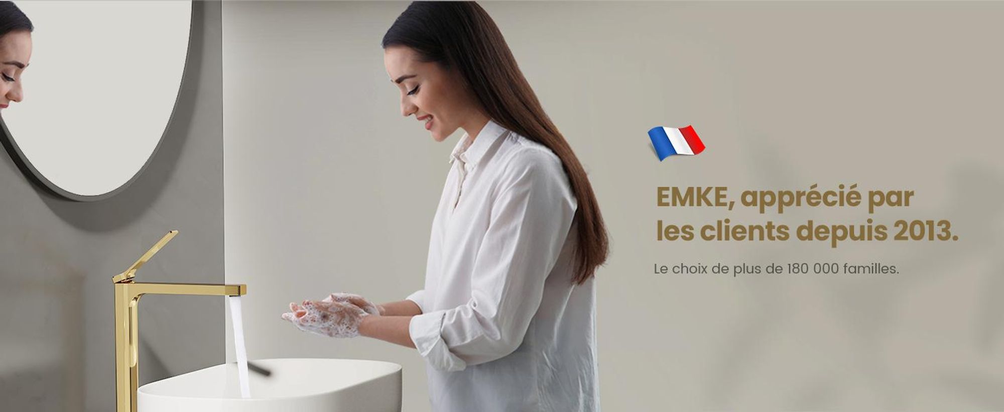 EMKE Robinet salle de bain or champagne 335x233x46mm, laiton, cartouche céramique, robinet salle de bain, mitigeur lavabo, mitigeur lavabo
