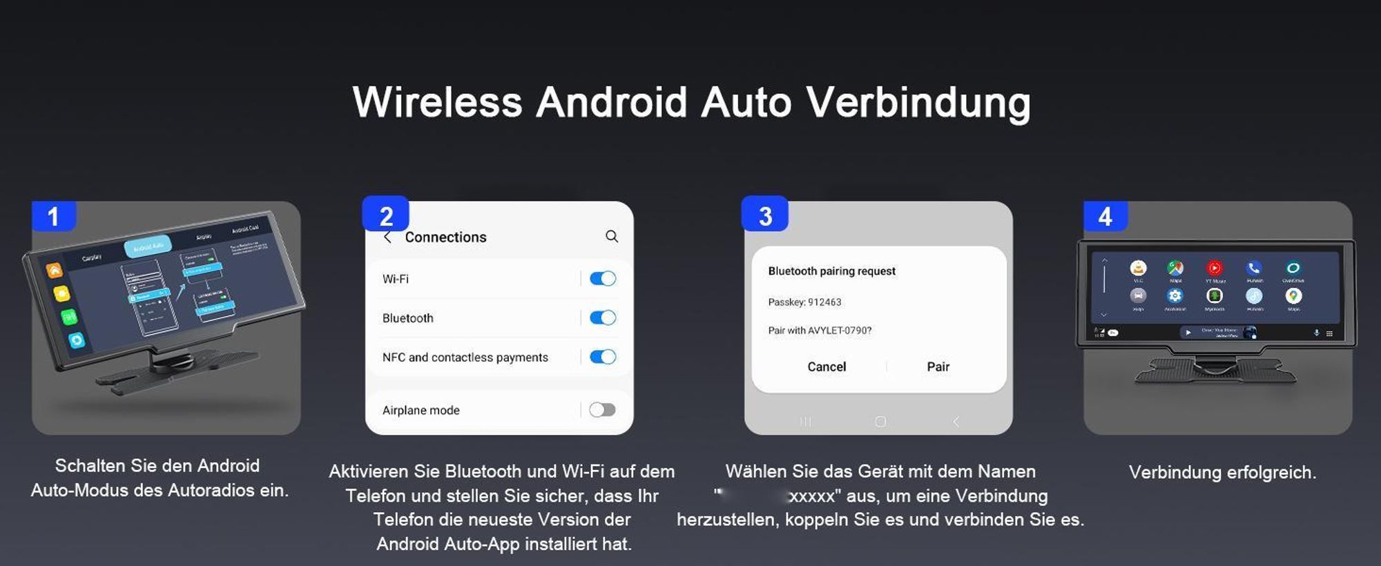AVYLET 9,26 Zoll Universal Carplay Android Auto 4K Bluetooth mit SD-Karte Rückfahrkamera