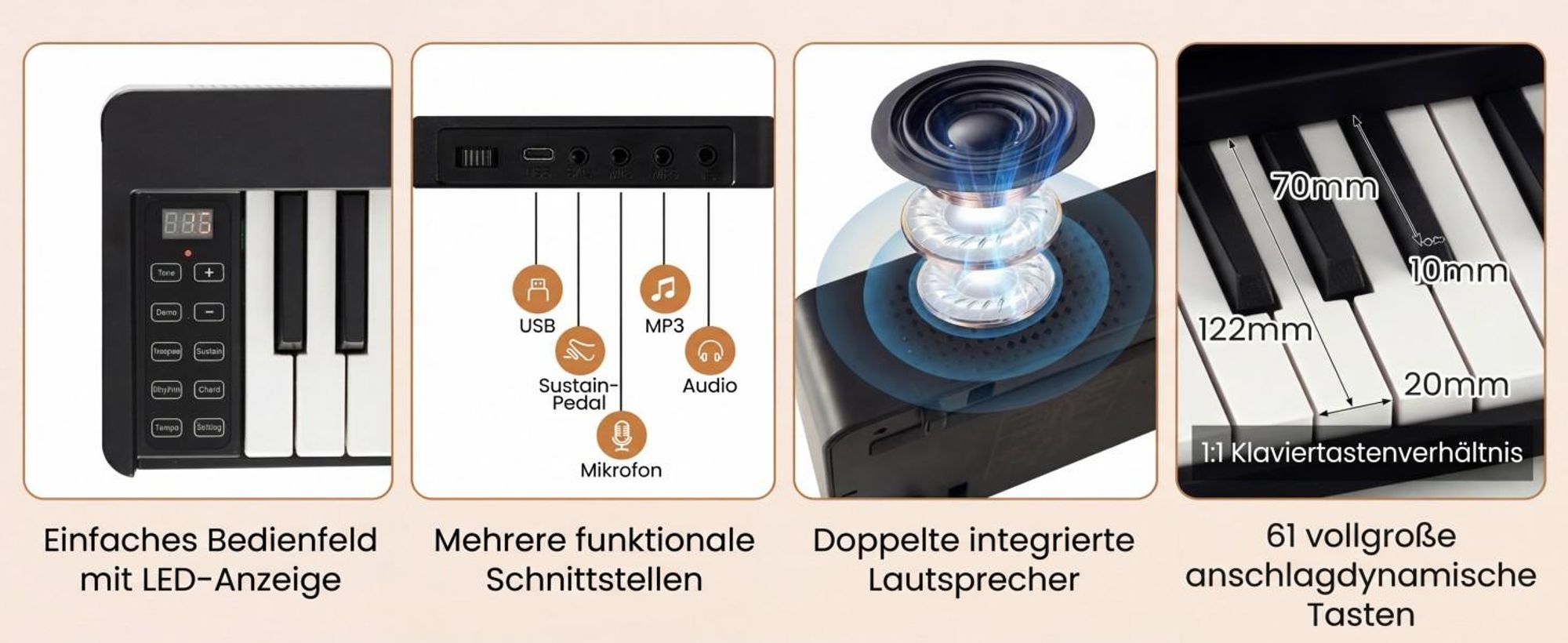 COSTWAY Digital Piano mit 61 Tasten, Elektrtisches Klavier klappbar mit Bluetooth, Notenständer, Pedal & Klaviertasche, E-Piano Klaviertastatur für Kinder Erwachsene