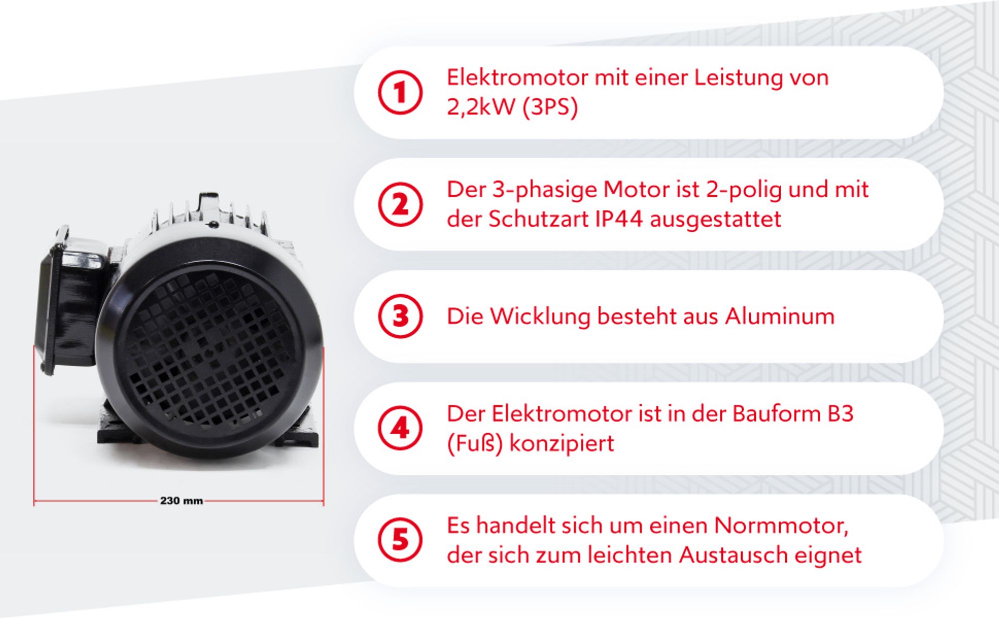 Wiltec Elektromotor 400 V 2,2 kW (3 PS) 3-phasig 2-polig E-Motor in Bauform B3 2830 U/min mit Aluminiumwicklung, Drehstrommotor