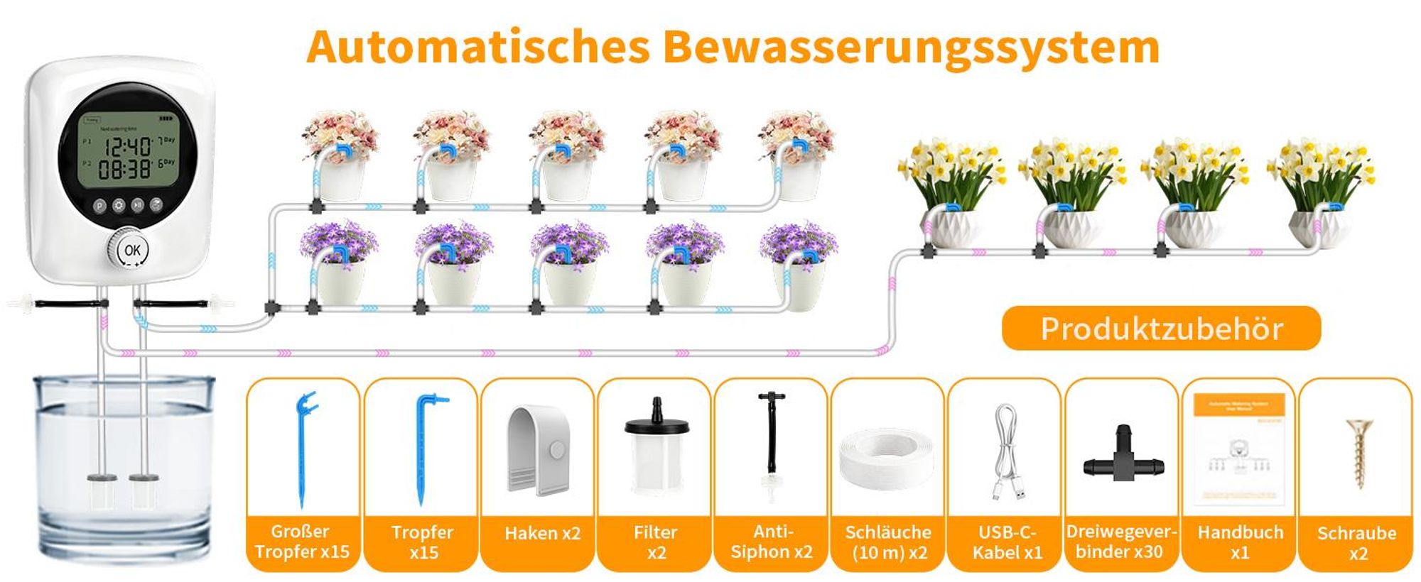 Automatische Bewässerung Pflanzen BewässerungssystemTropfbewässerung Indoor Garten Bewässerung mit Doppelte Pumpe Unabhängige Kontrolle, 30 Topfpflanz