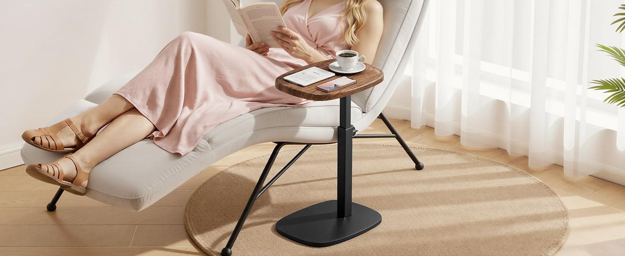 VASAGLE Sofatisch höhenverstellbar, C-Form Beistelltisch, Couchtisch für Wohnzimmer, 30 x 40 x 69 cm, walnussfarben-schwarz