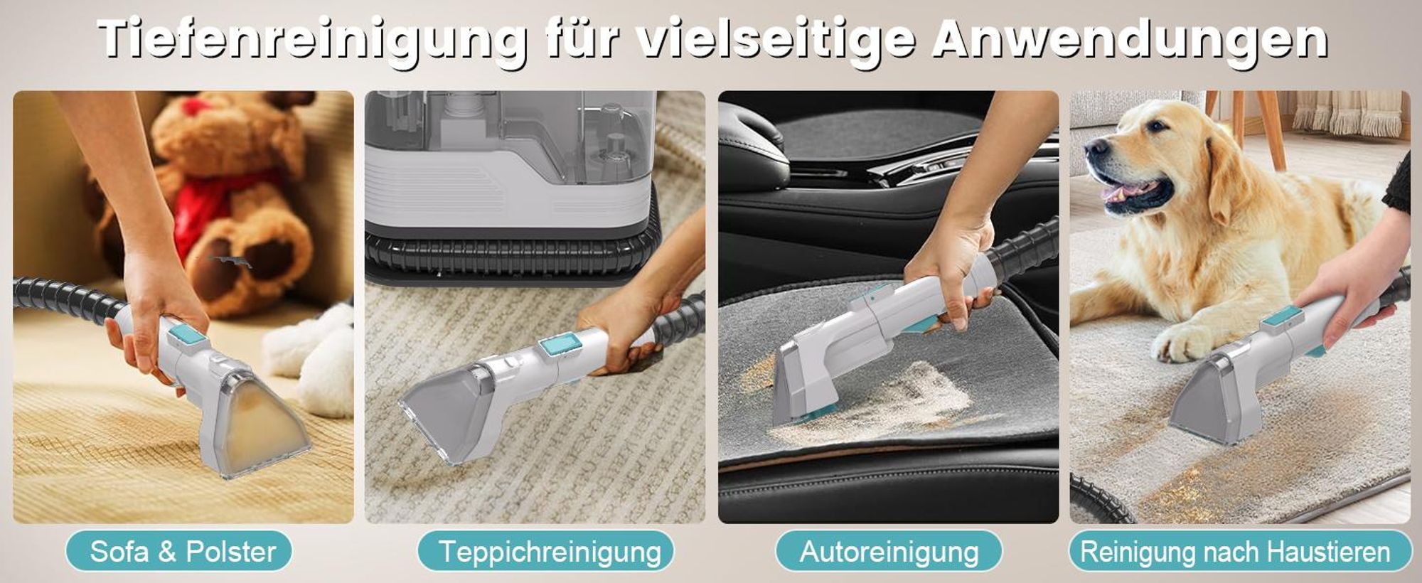 4-in-1 Waschsauger mit Power-Dampf für hygienische Reinigung: 12000Pa Saugkraft, Doppeltank & Touchscreen. Ideal für Auto, Sofa & Haustiere