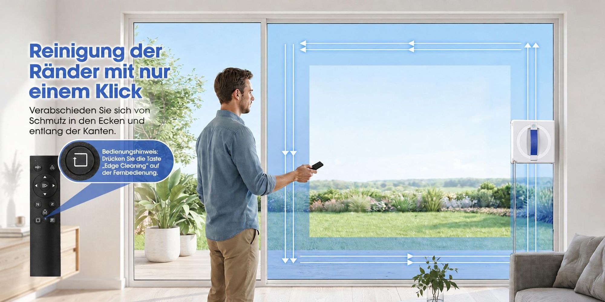 Lubluelu W100 Fensterputzroboter mit Sprühfunktion, 7000 Pa Saugkraft, Fernbedienung & 4 m Sicherheitsseil, inkl. 4 waschbarer Mikrofasertücher
